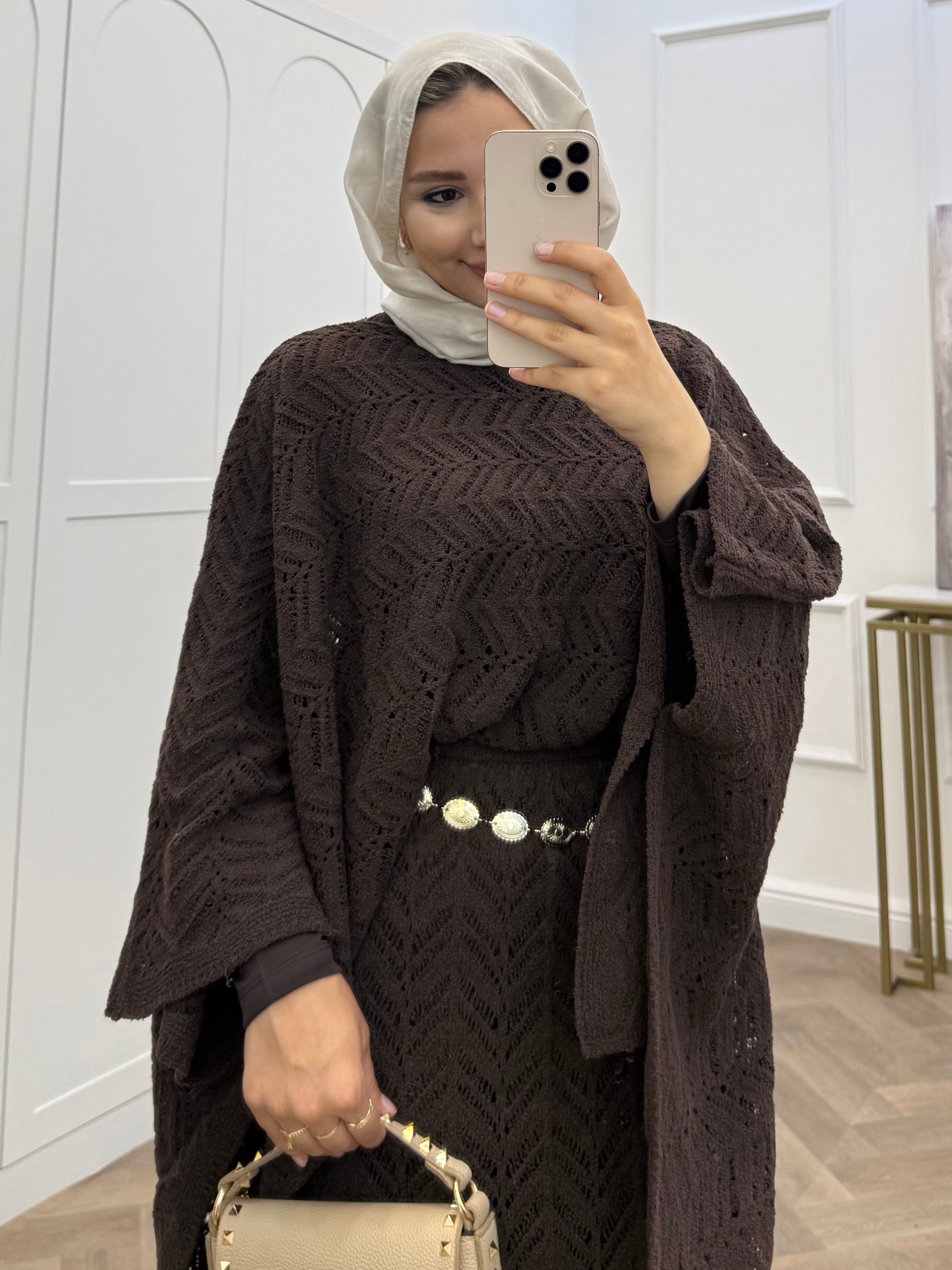 YARASA KOL TRİKO ETEKLİ TAKIM KAHVE