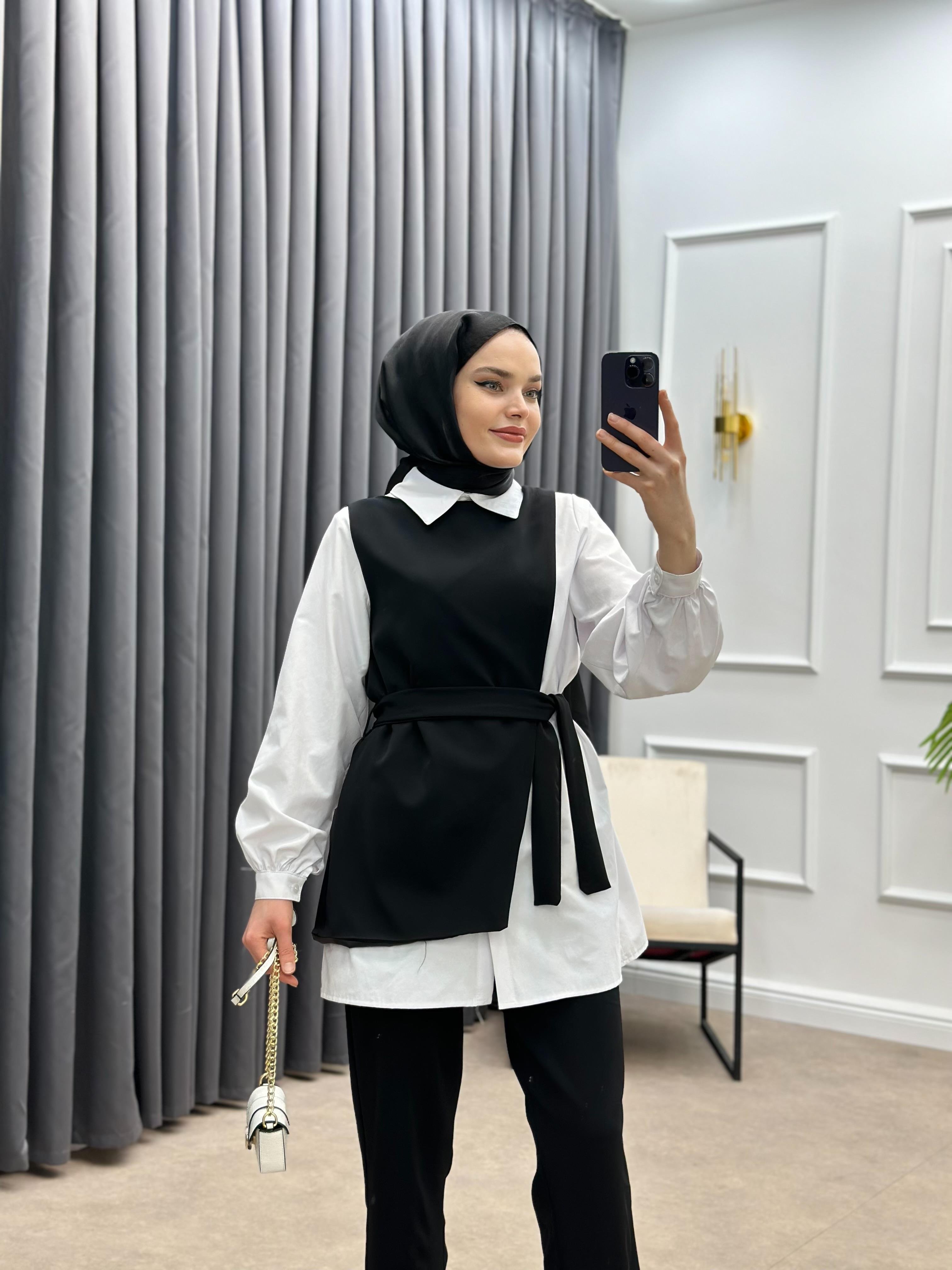YELEKLİ GÖMLEKLİ ÜÇLÜ TAKIM SİYAH