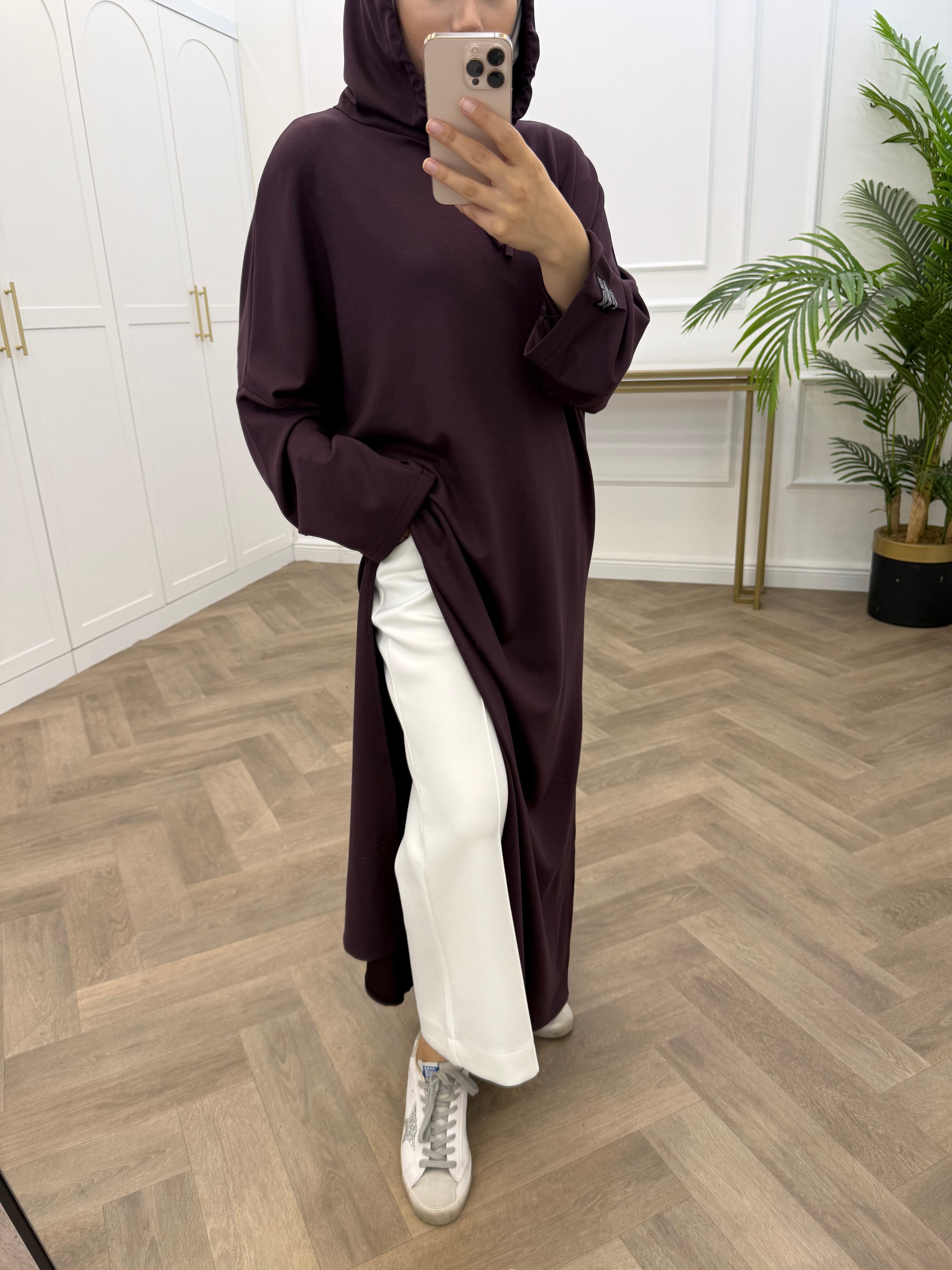 YIRTMAÇLI UZUN SWEAT ELBİSE BORDO