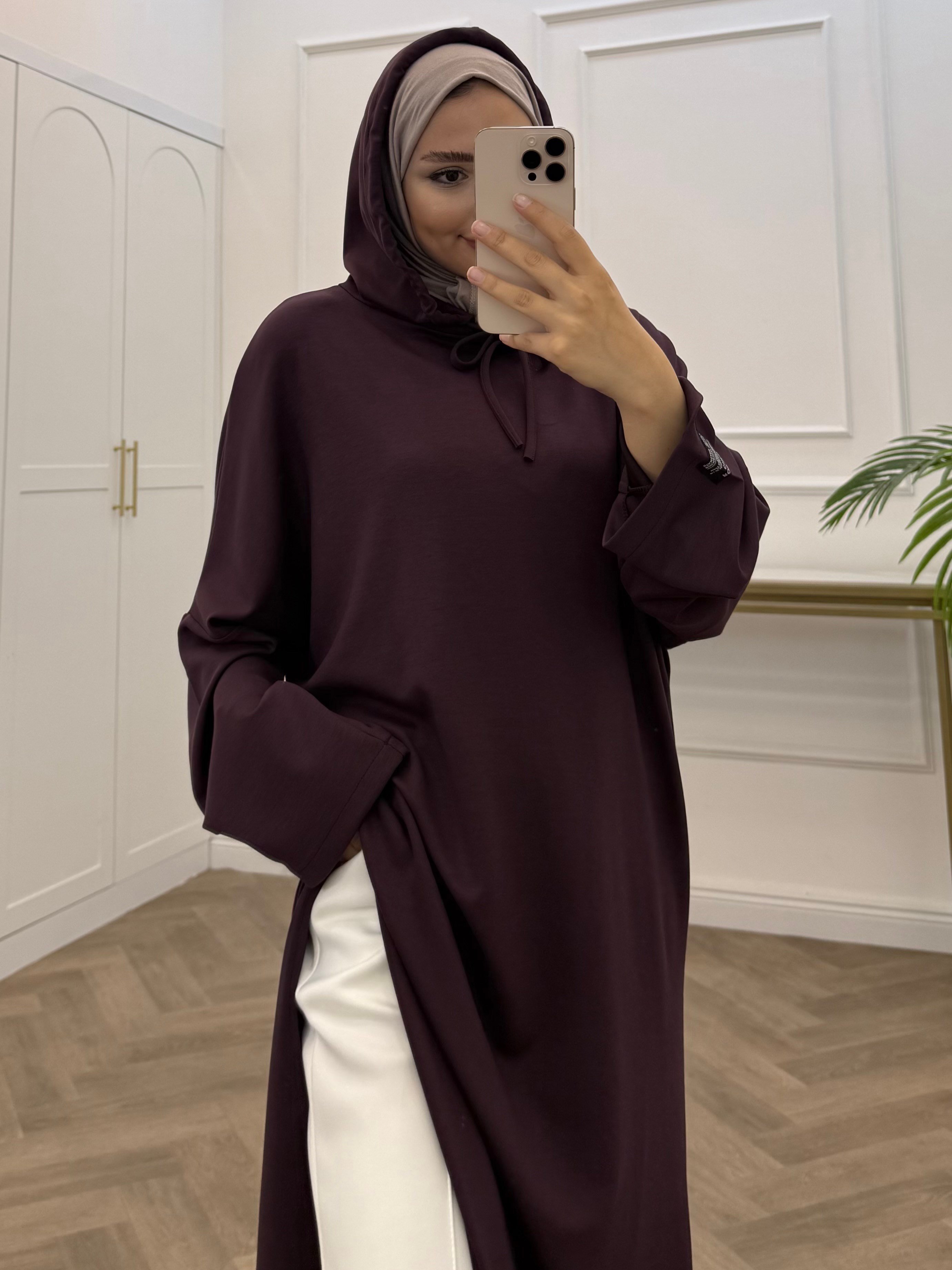 YIRTMAÇLI UZUN SWEAT ELBİSE BORDO