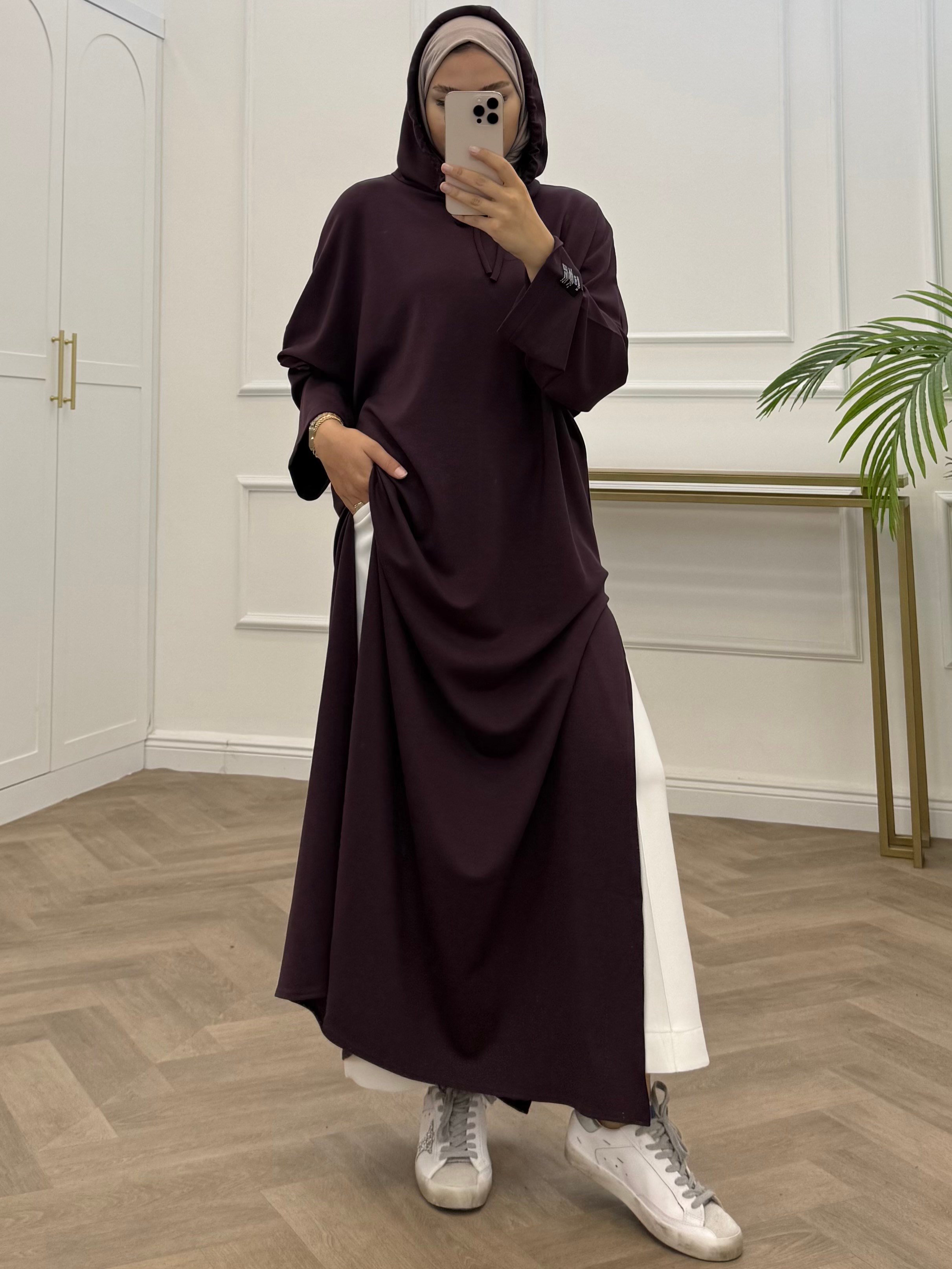 YIRTMAÇLI UZUN SWEAT ELBİSE BORDO