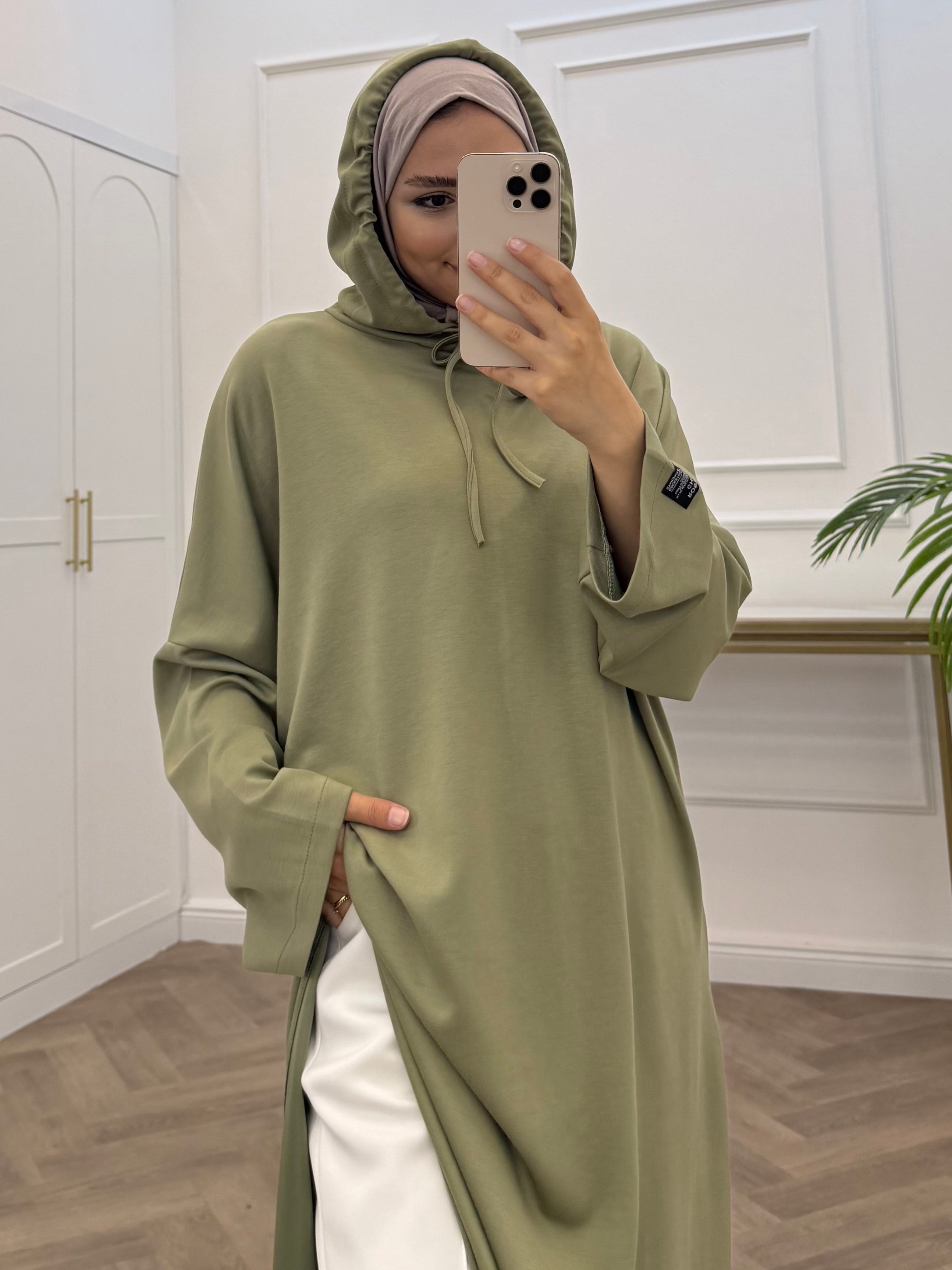 YIRTMAÇLI UZUN SWEAT ELBİSE MİNT