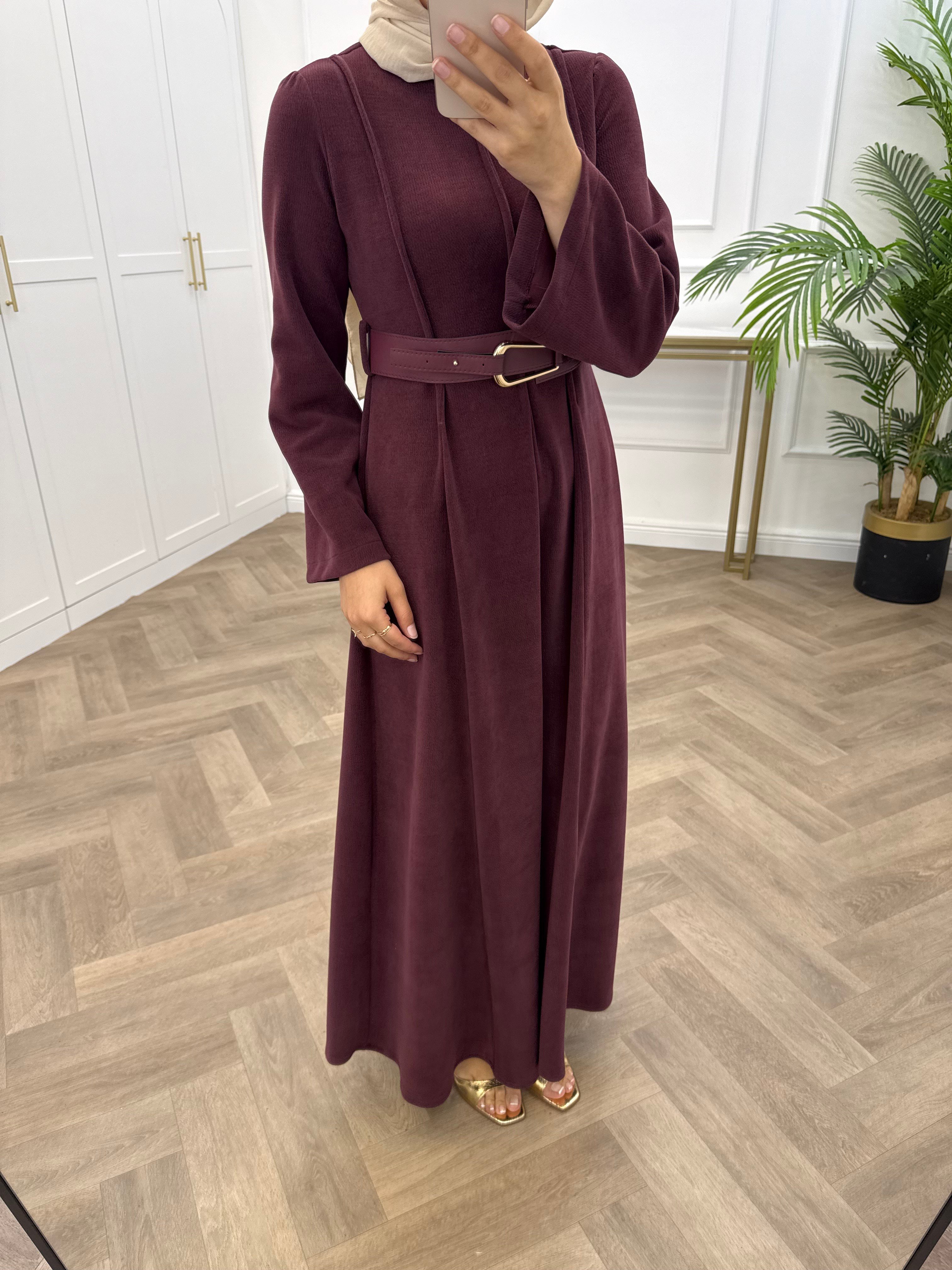 YUPİ KEMERLİ KADİFE ELBİSE BORDO