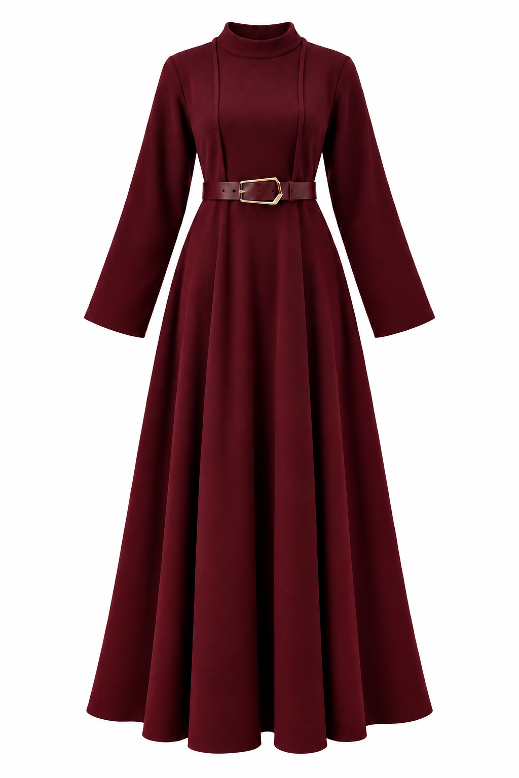 YUPİ KEMERLİ KADİFE ELBİSE BORDO