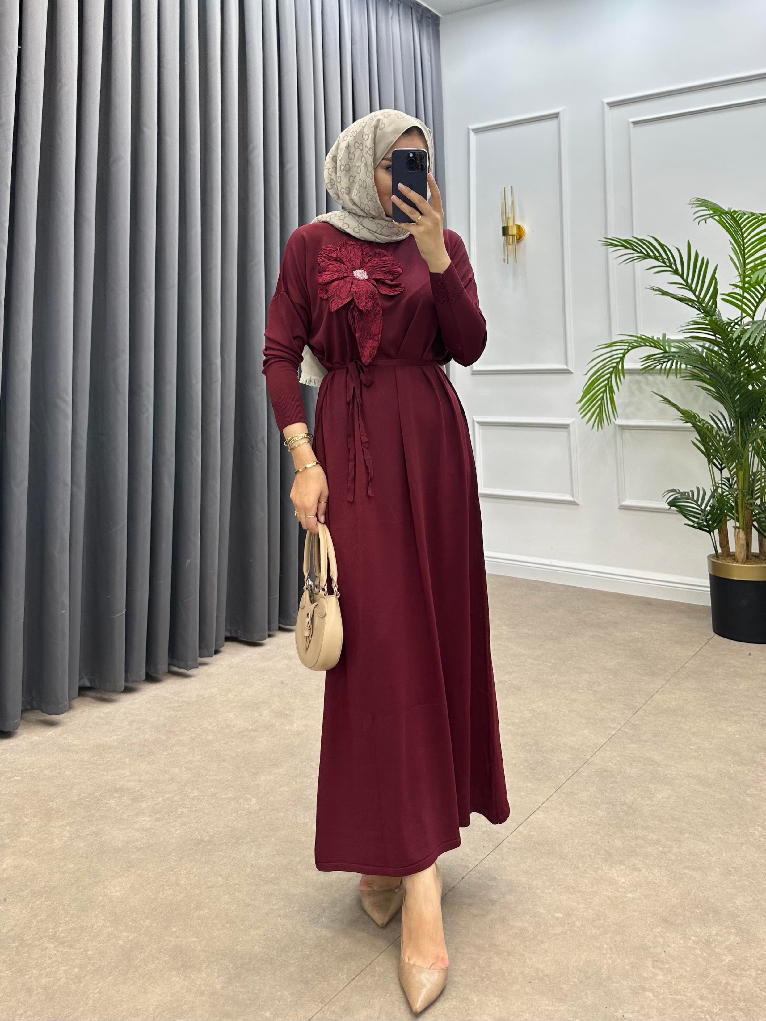 ZAMBAK MERSERİZE ELBİSE BORDO