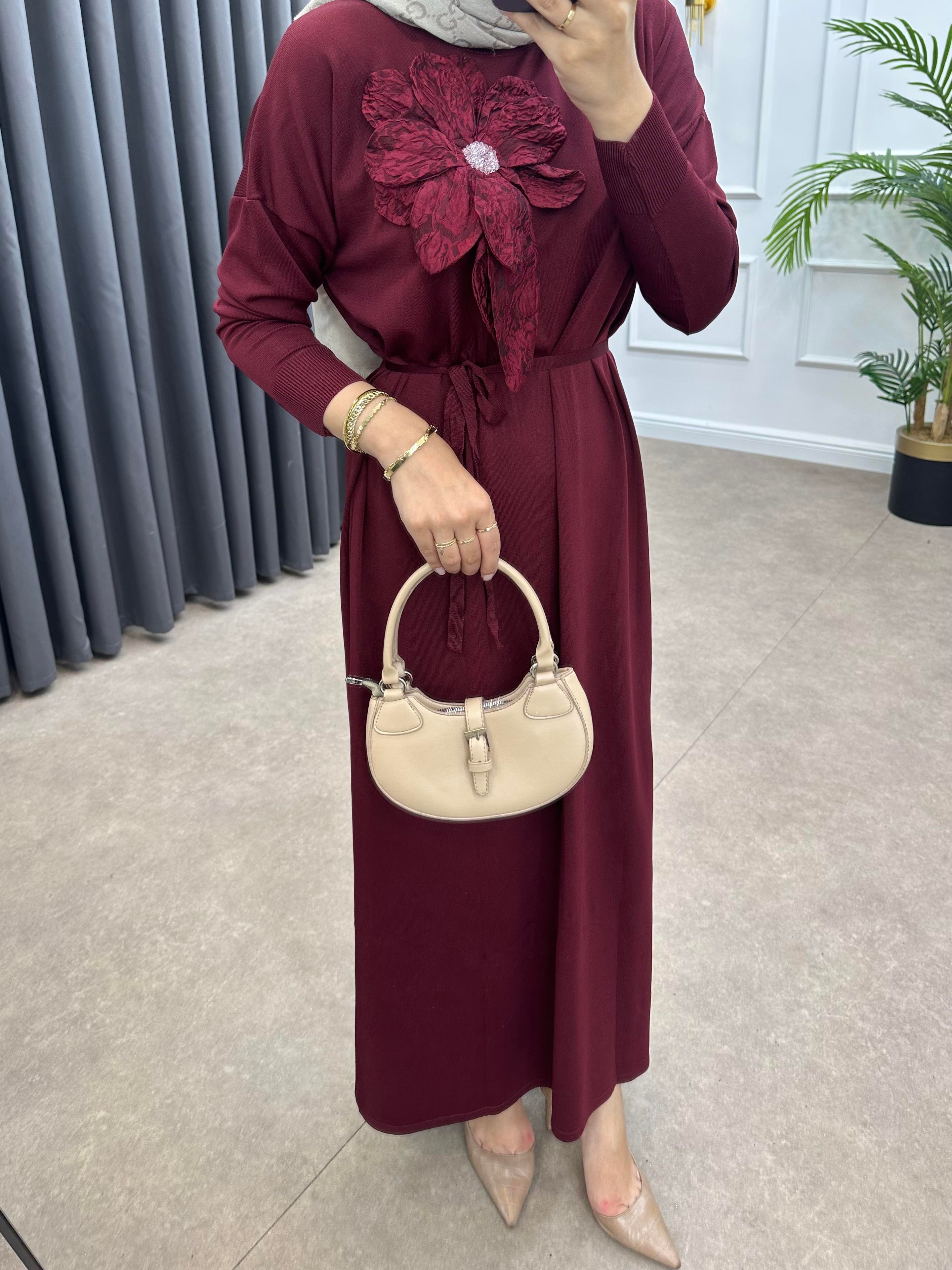 ZAMBAK MERSERİZE ELBİSE BORDO