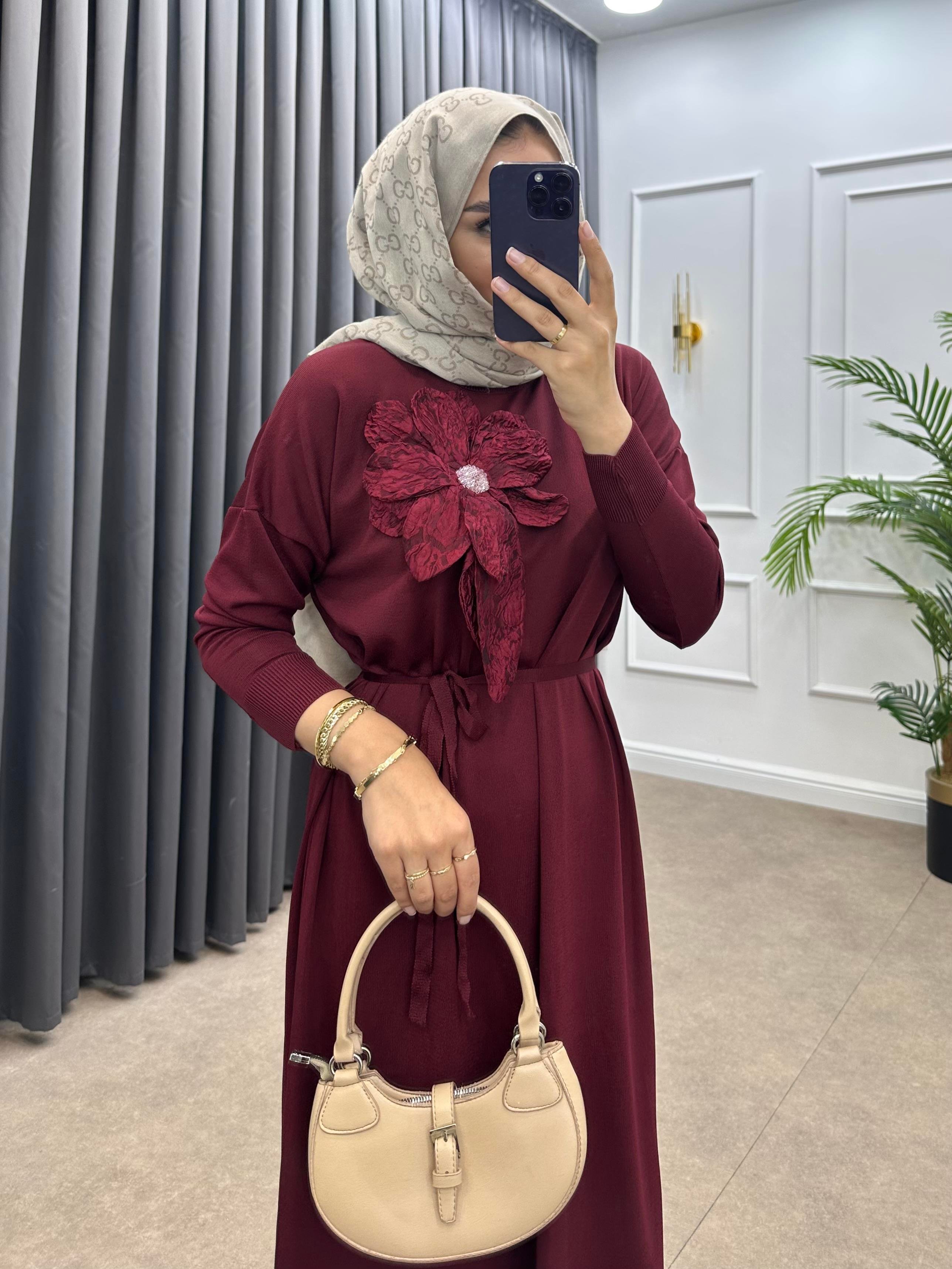 ZAMBAK MERSERİZE ELBİSE BORDO