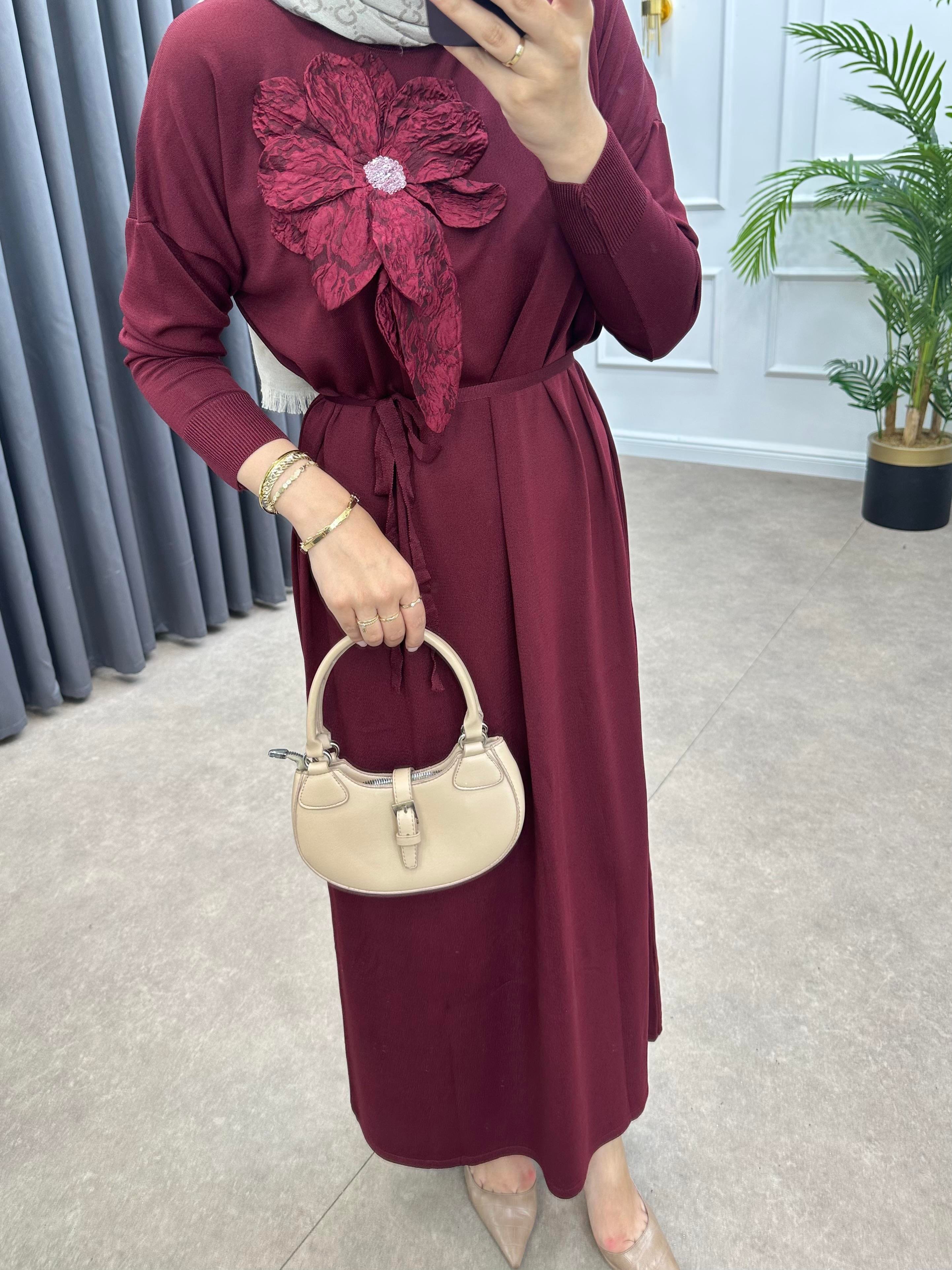 ZAMBAK MERSERİZE ELBİSE BORDO