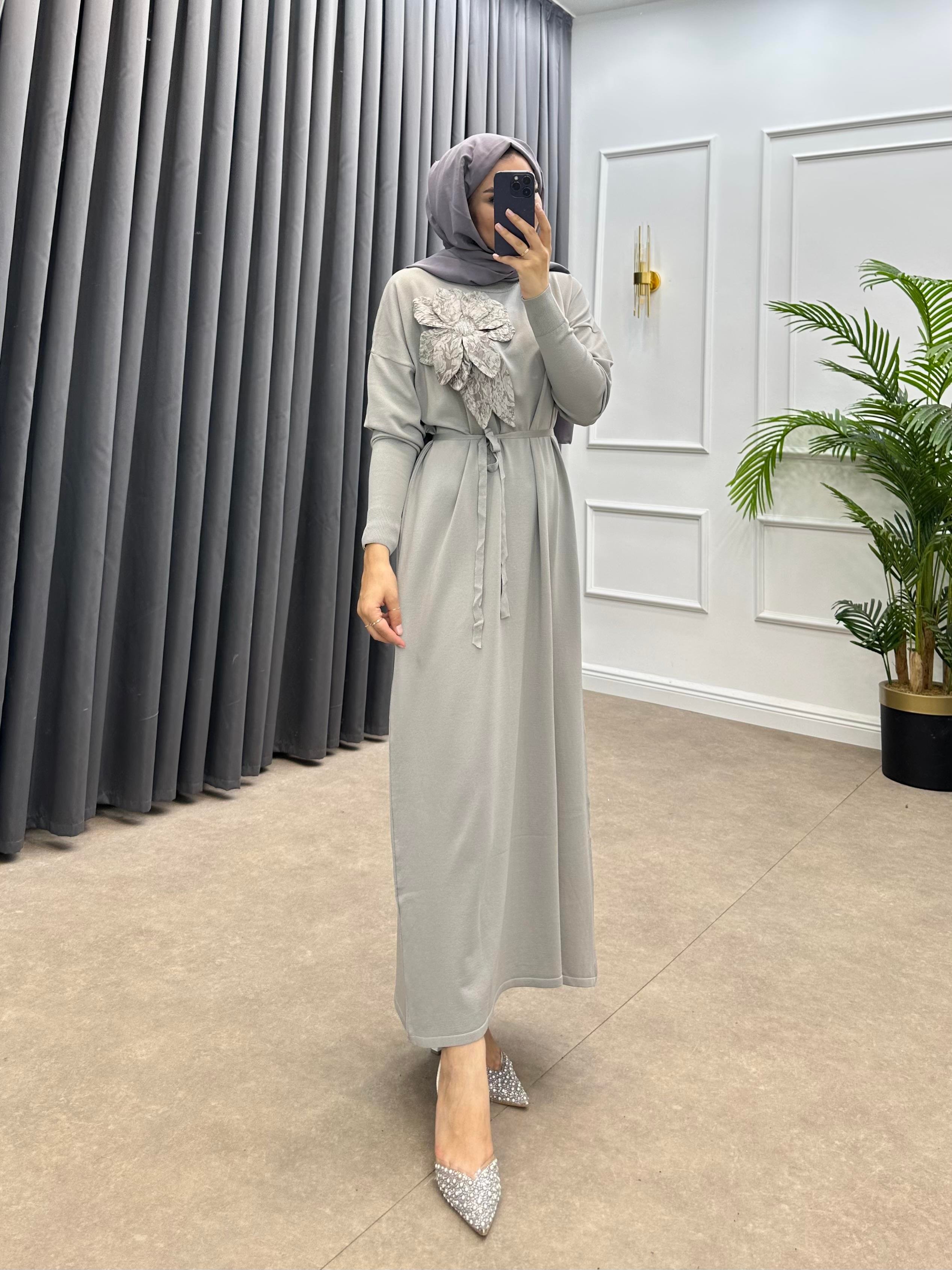 ZAMBAK MERSERİZE ELBİSE GRİ