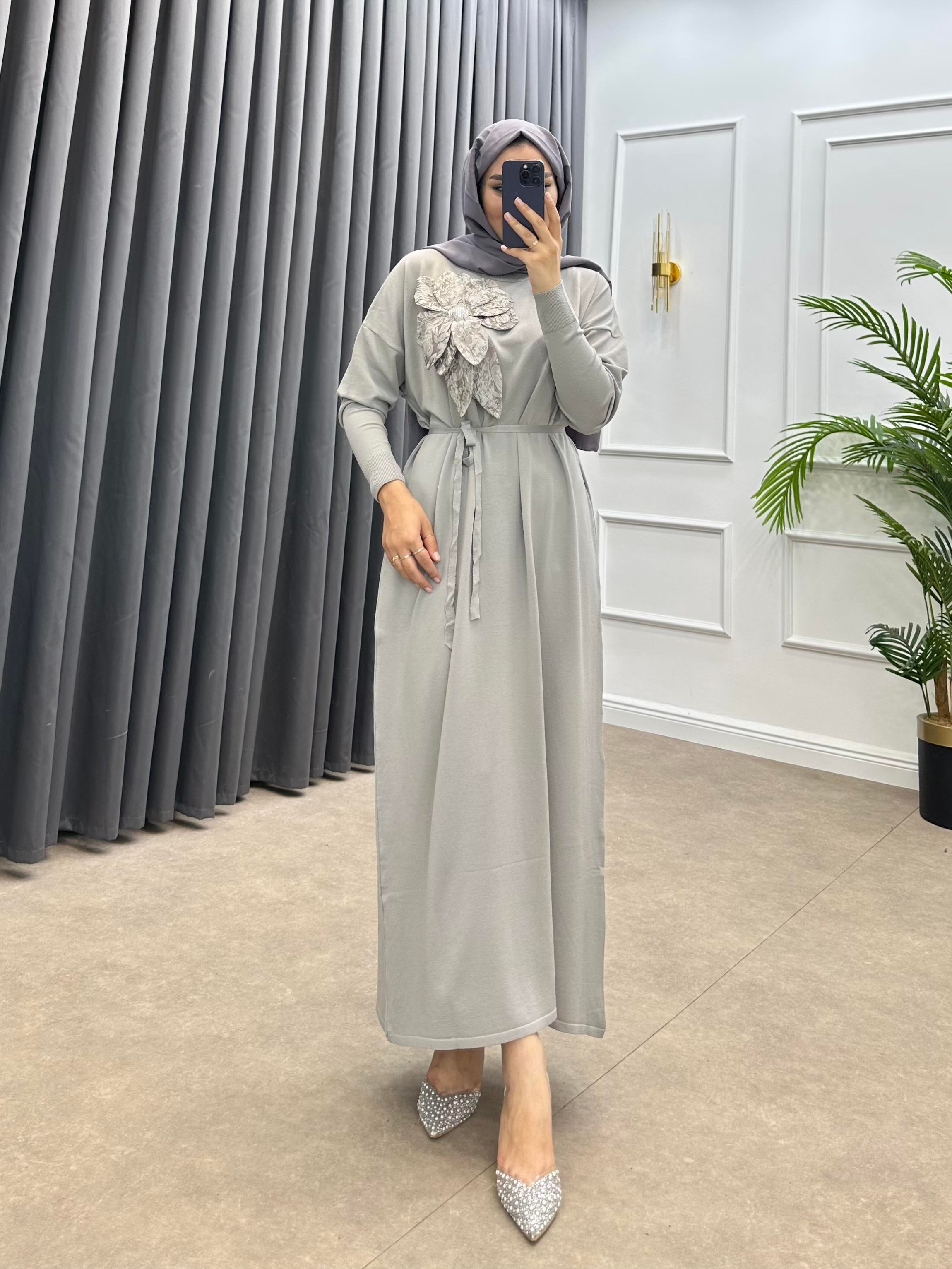 ZAMBAK MERSERİZE ELBİSE GRİ