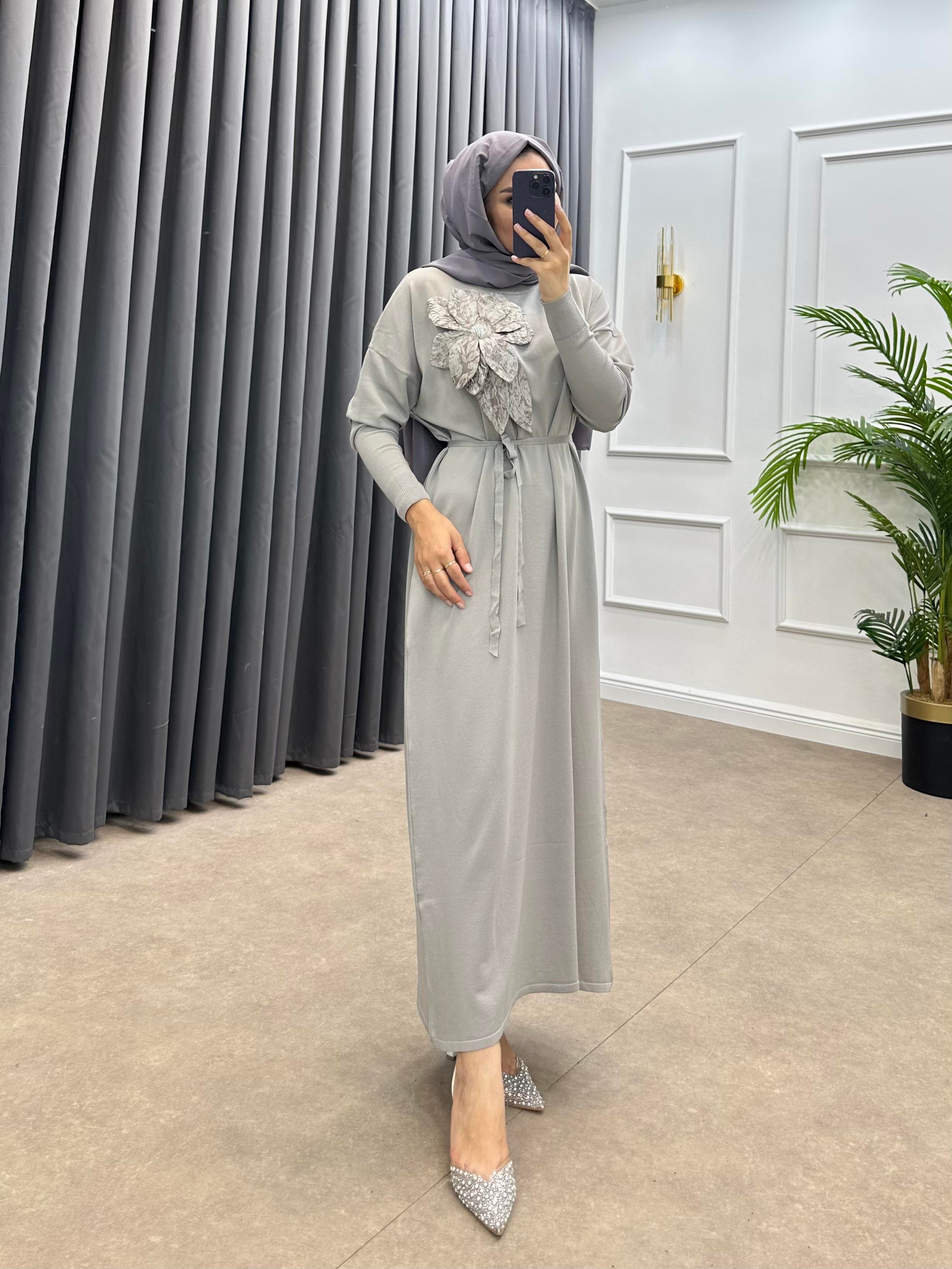 ZAMBAK MERSERİZE ELBİSE GRİ