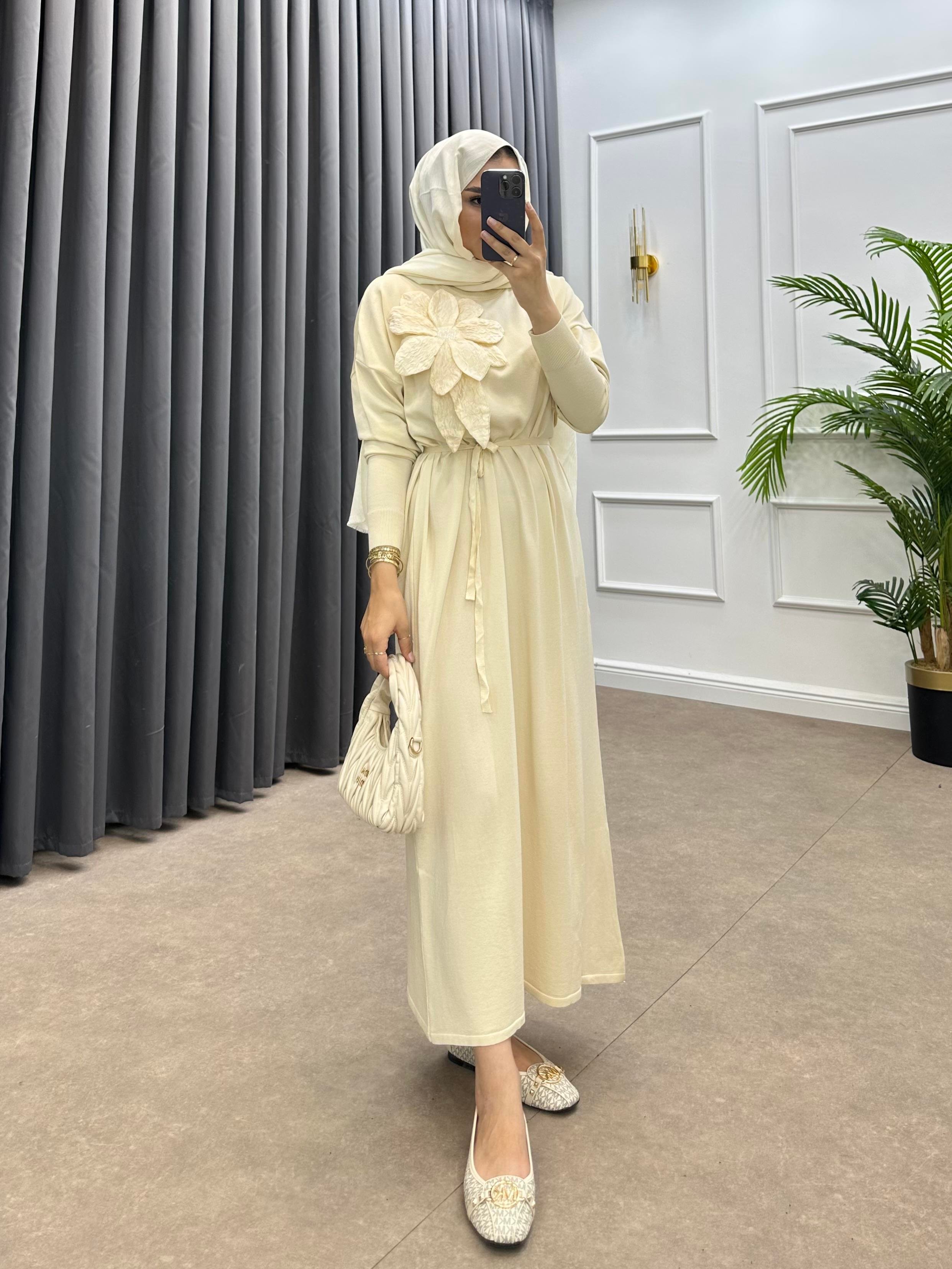 ZAMBAK MERSERİZE ELBİSE KREM