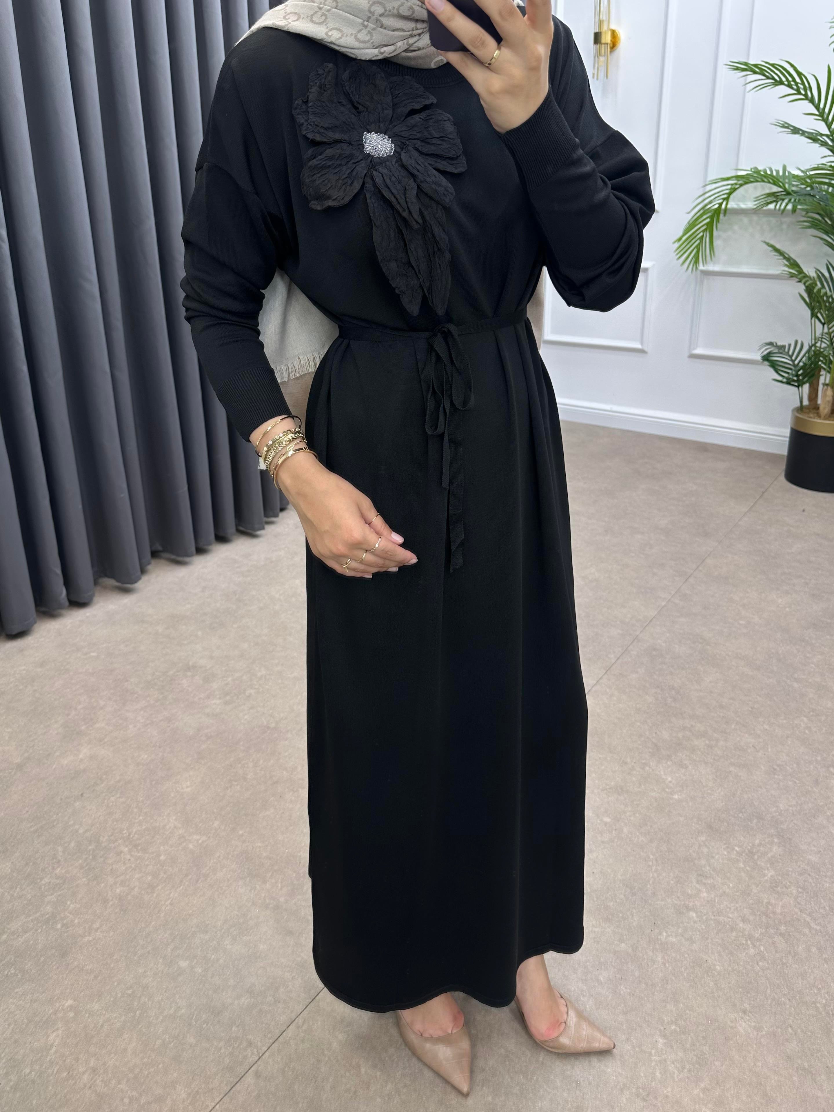 ZAMBAK MERSERİZE ELBİSE SİYAH