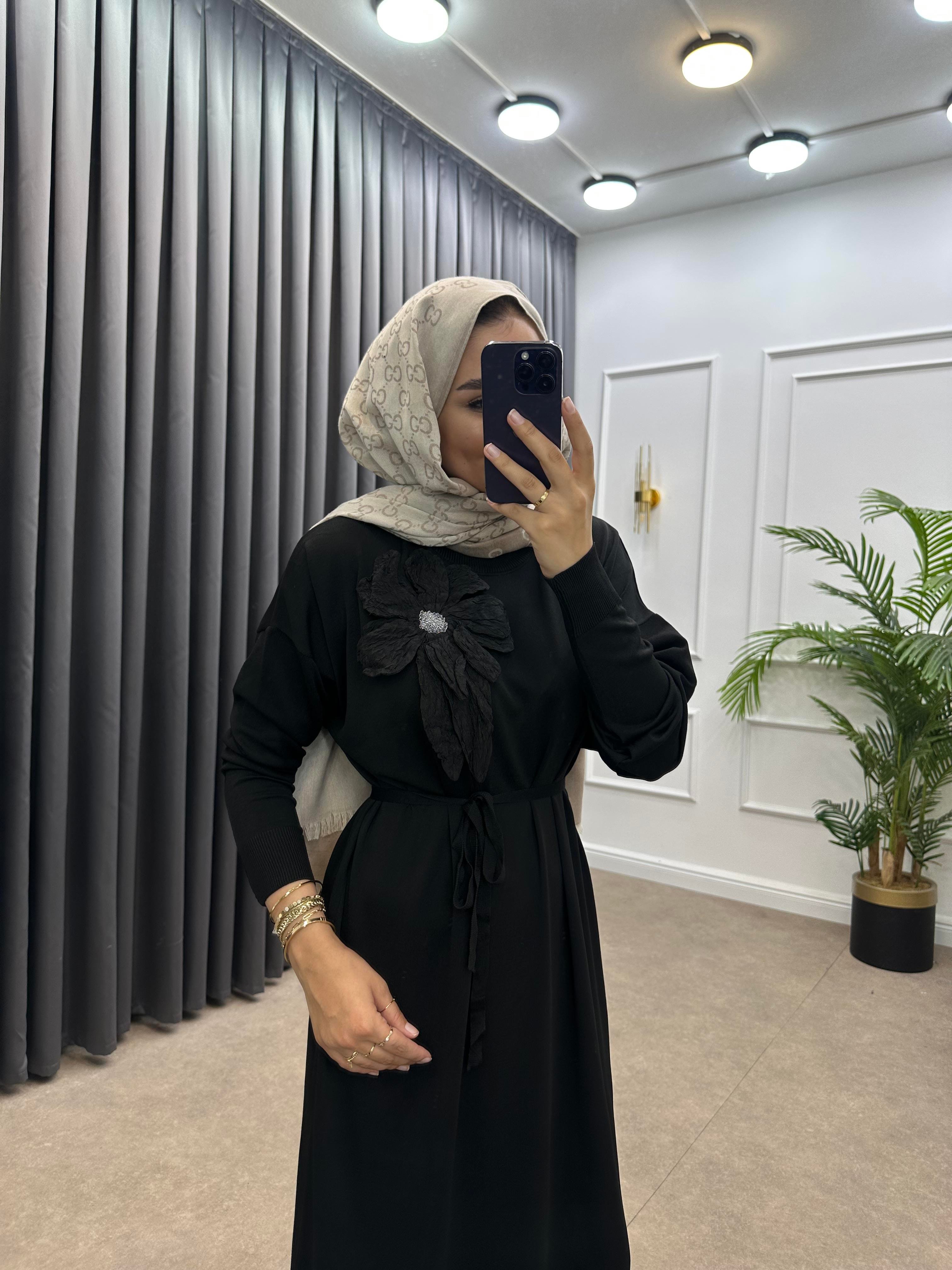 ZAMBAK MERSERİZE ELBİSE SİYAH