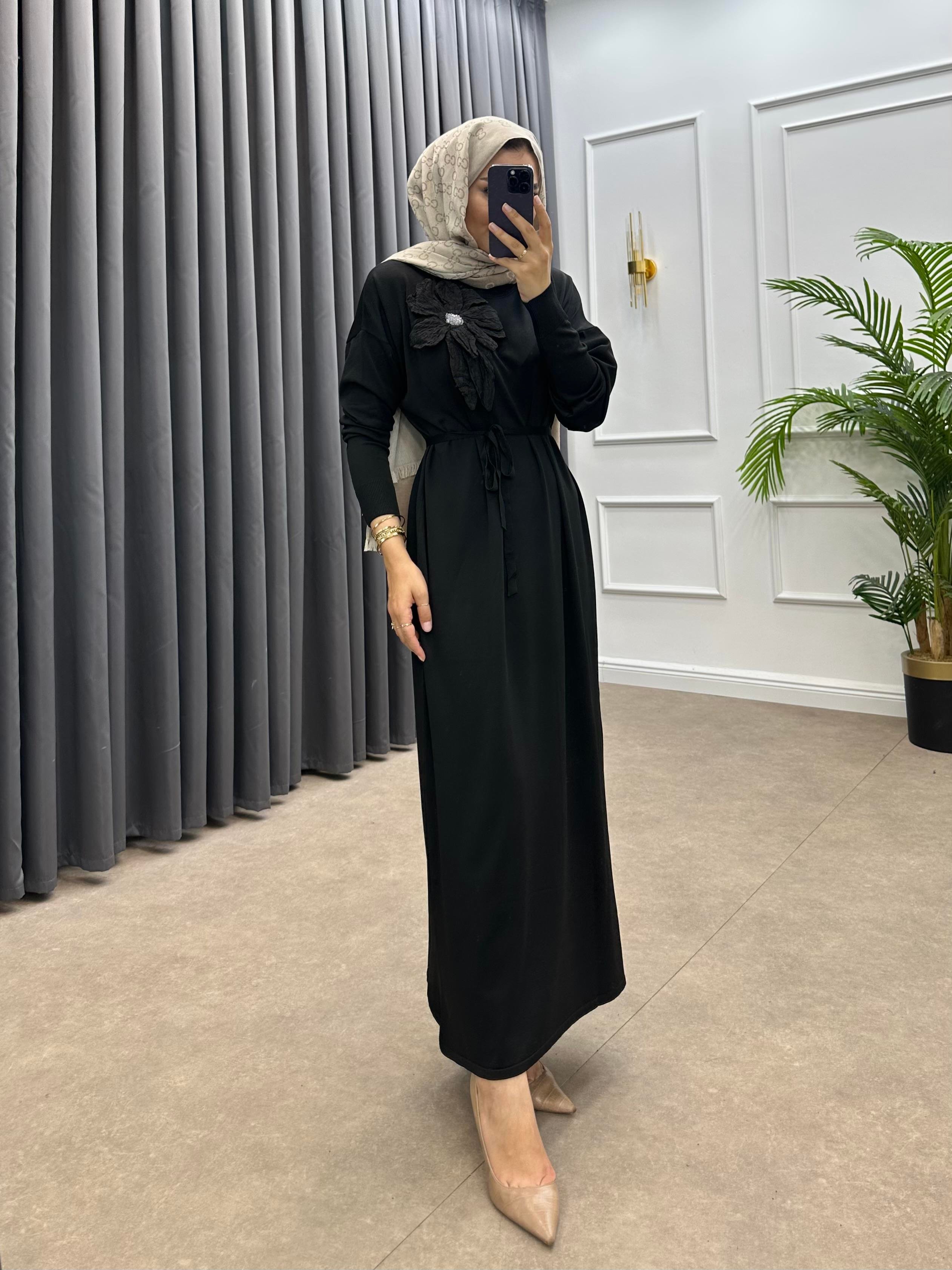 ZAMBAK MERSERİZE ELBİSE SİYAH