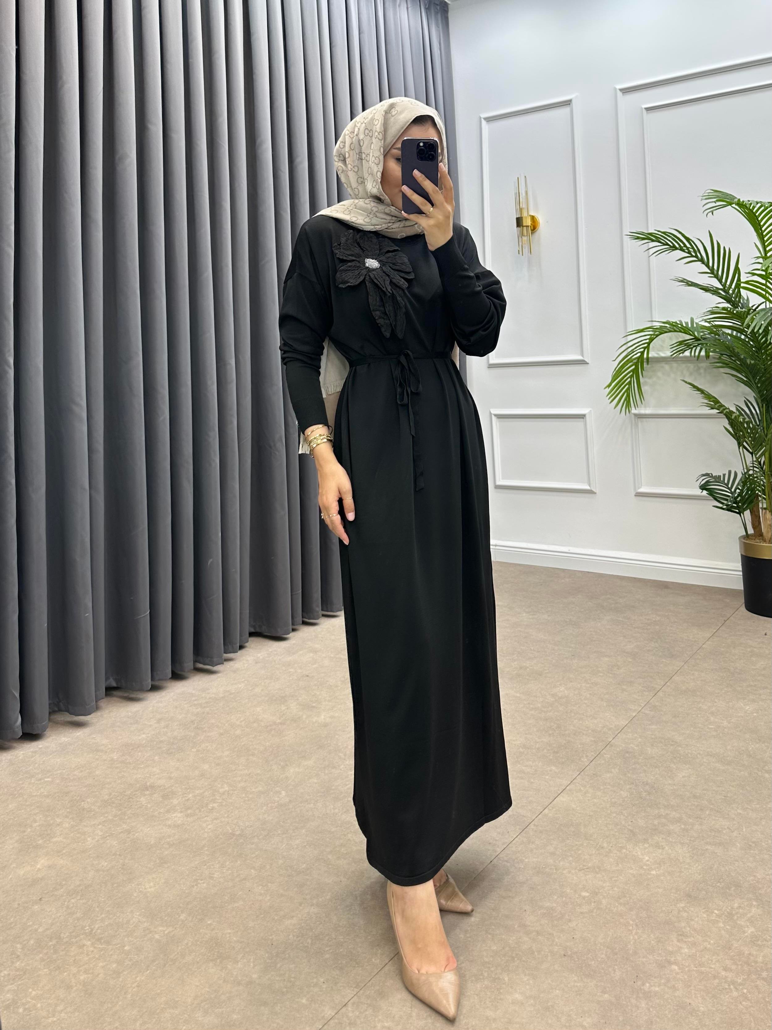 ZAMBAK MERSERİZE ELBİSE SİYAH