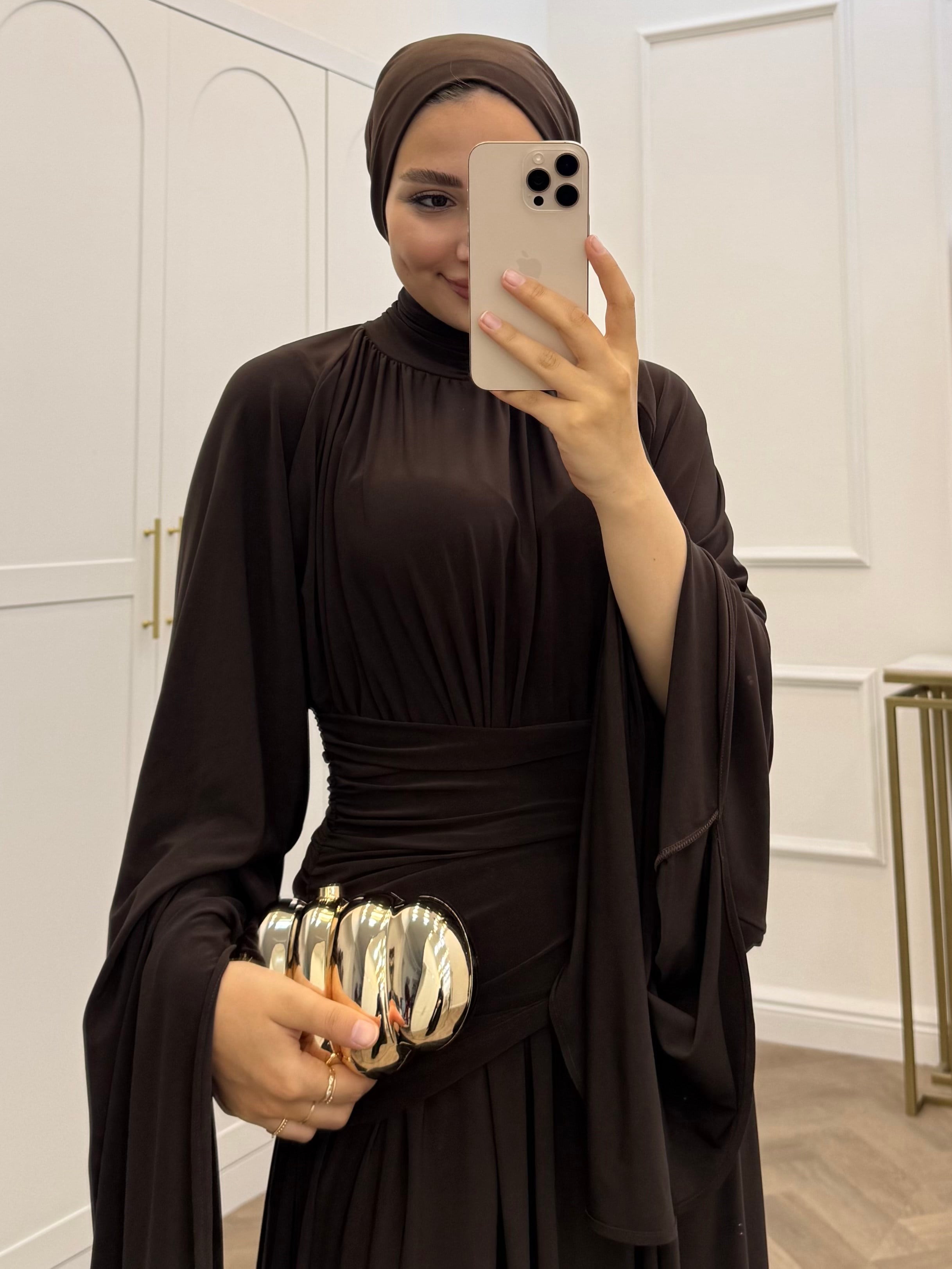 ZİYNET YARASA KOL SANDY ELBİSE KAHVE