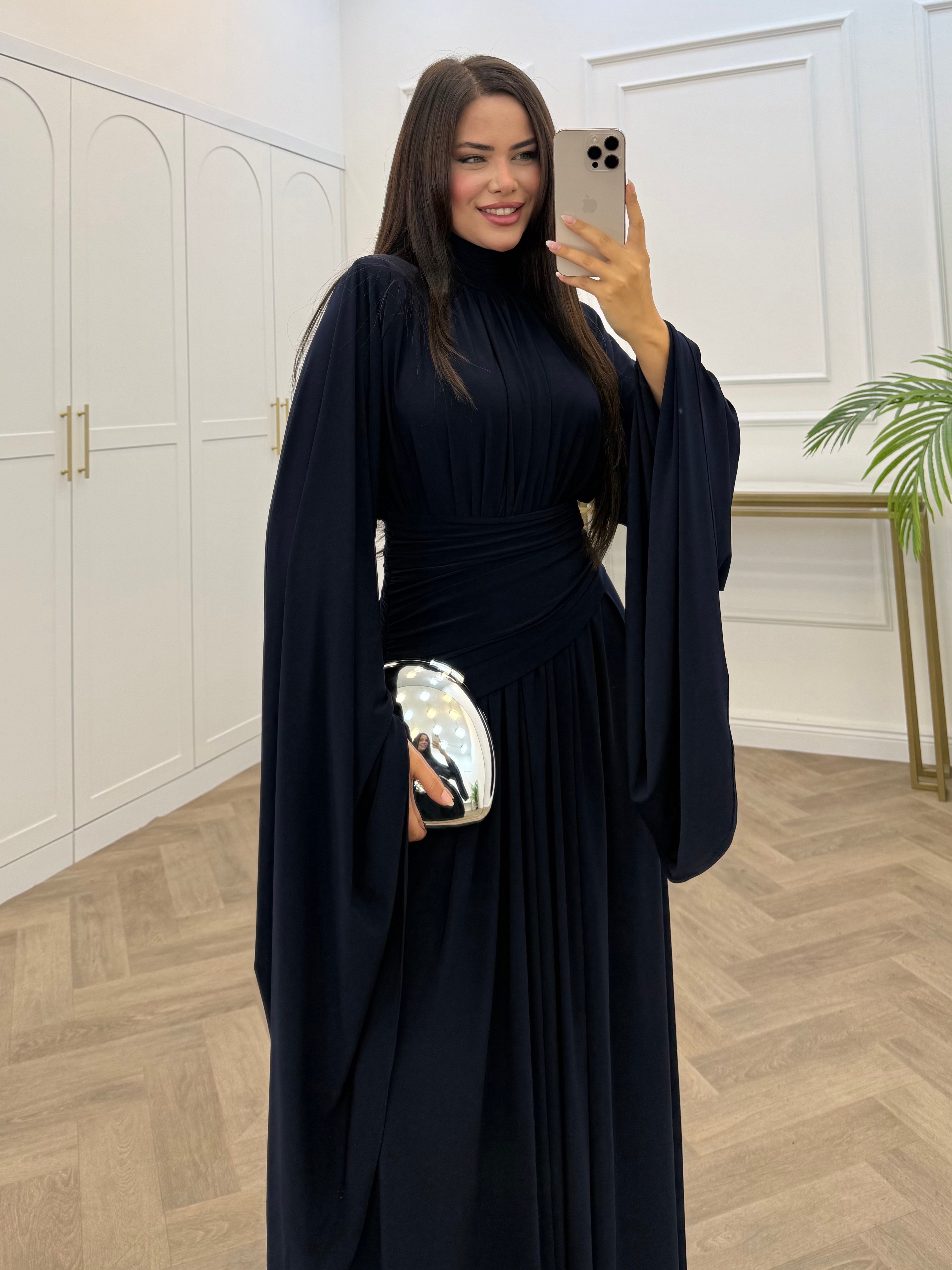 ZİYNET YARASA KOL SANDY ELBİSE LACİVERT