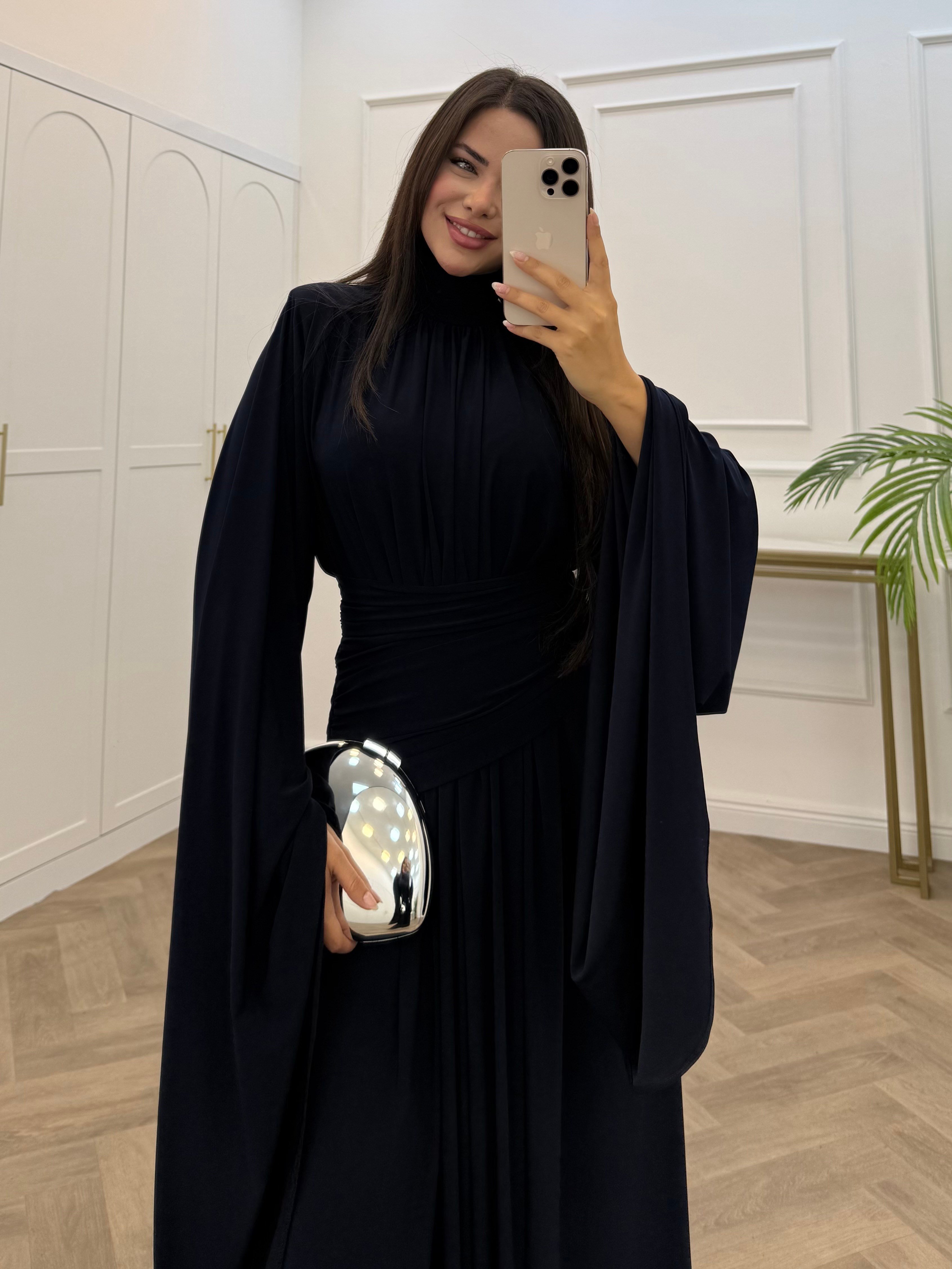 ZİYNET YARASA KOL SANDY ELBİSE LACİVERT