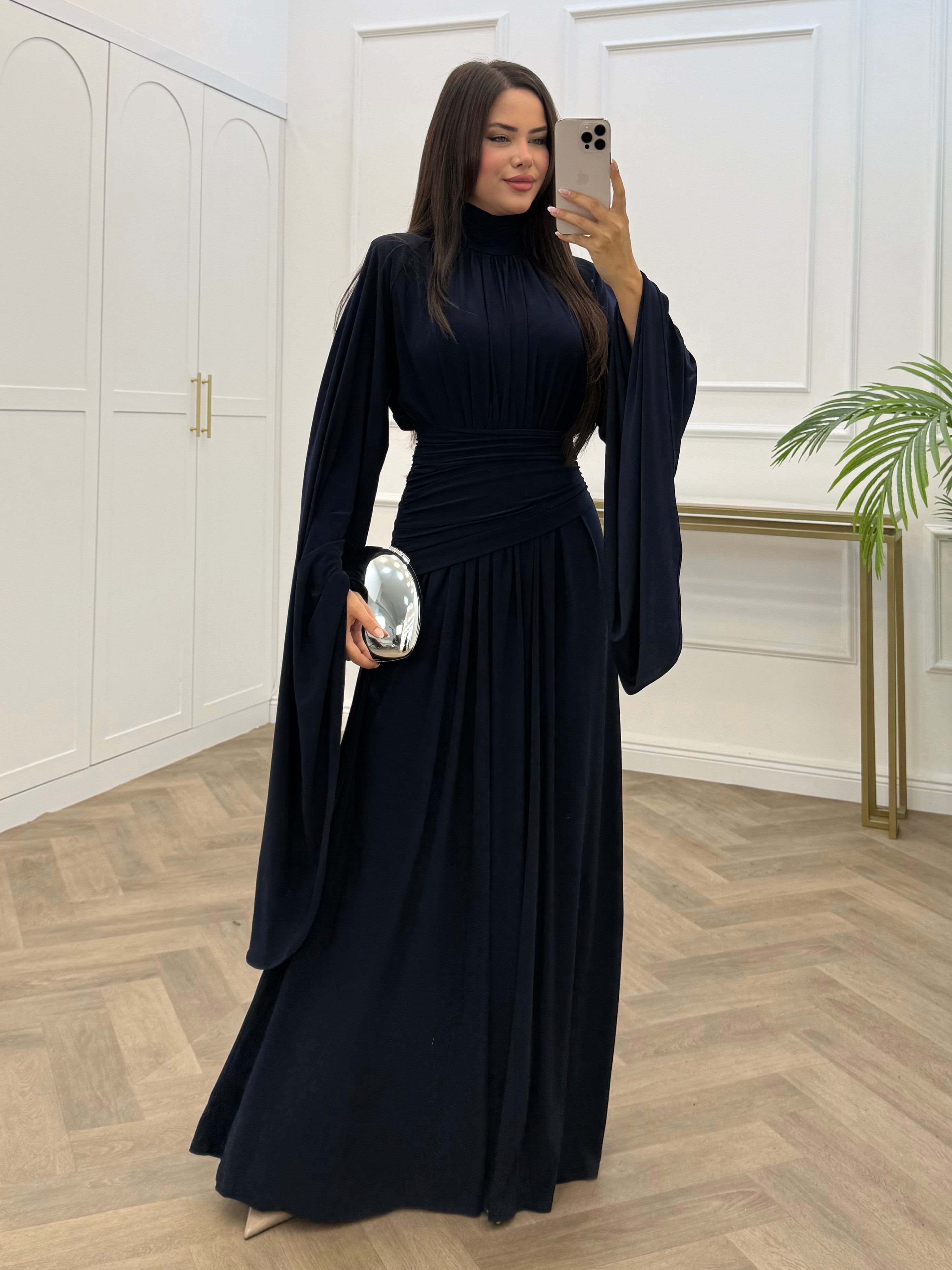 ZİYNET YARASA KOL SANDY ELBİSE LACİVERT