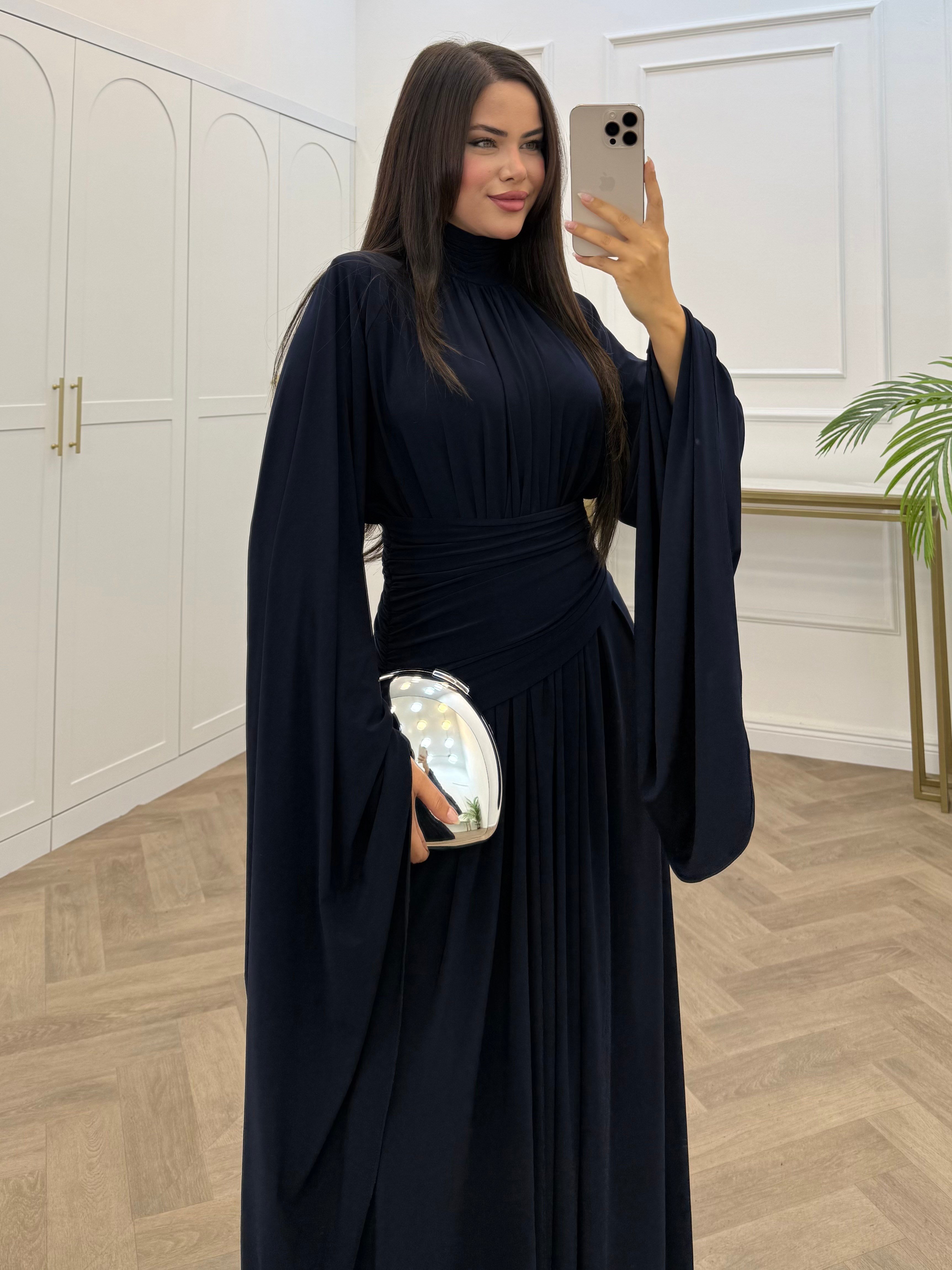 ZİYNET YARASA KOL SANDY ELBİSE LACİVERT
