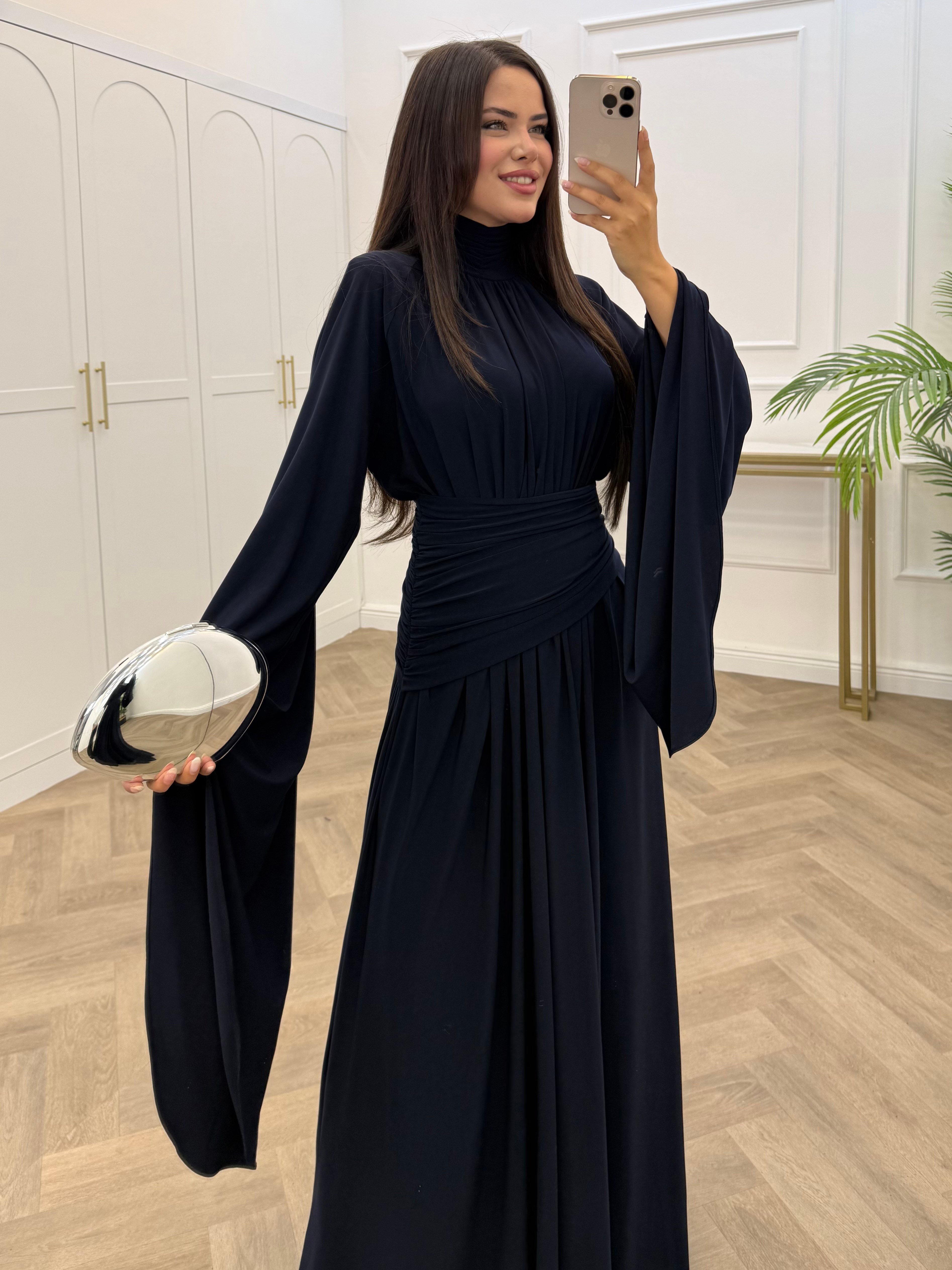 ZİYNET YARASA KOL SANDY ELBİSE LACİVERT