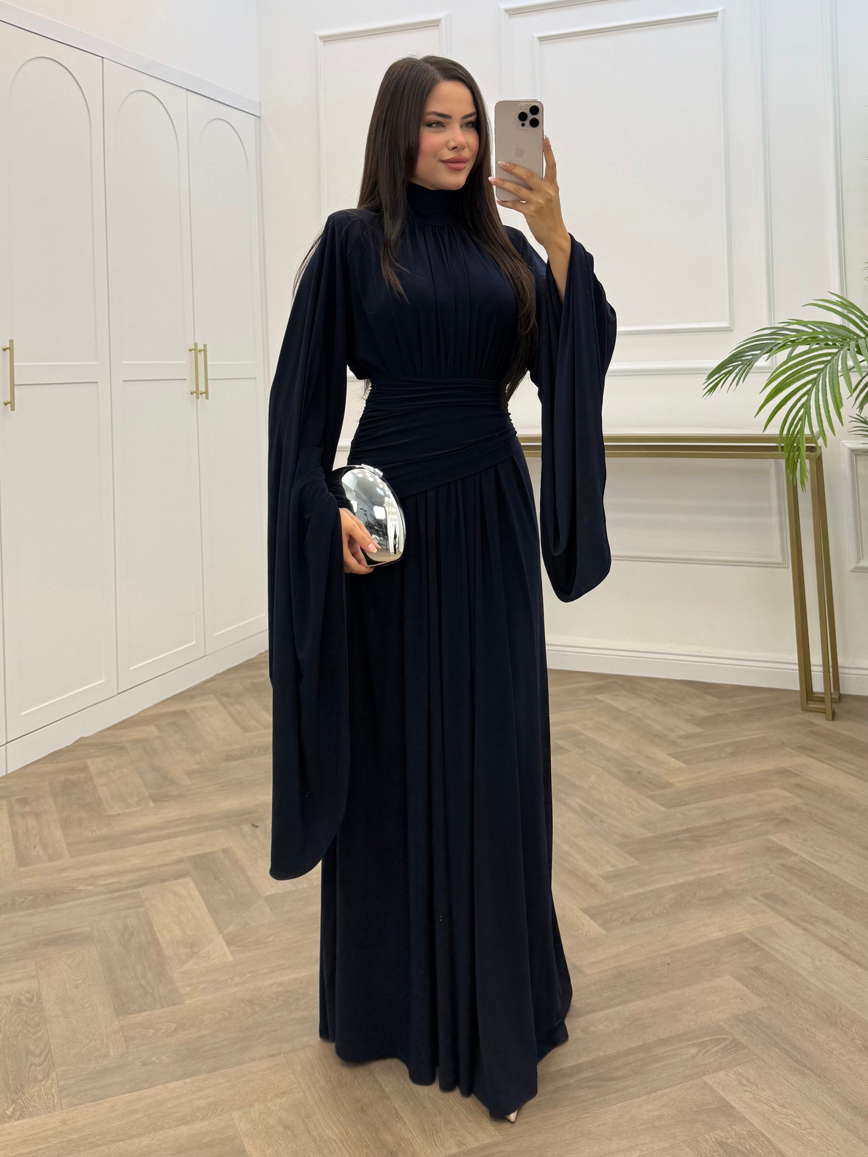 ZİYNET YARASA KOL SANDY ELBİSE LACİVERT