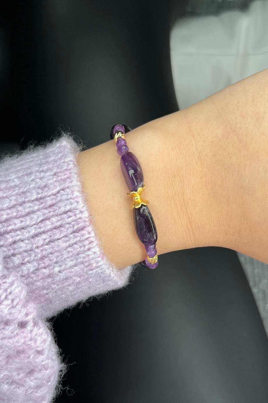 Ametist Oval Bileklik 24K Altın Kaplama
