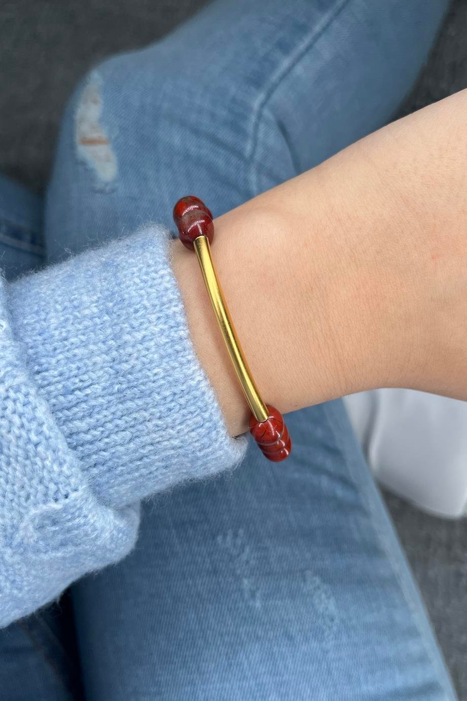 Jasper Kombin Bileklikler 24K Altın Kaplama