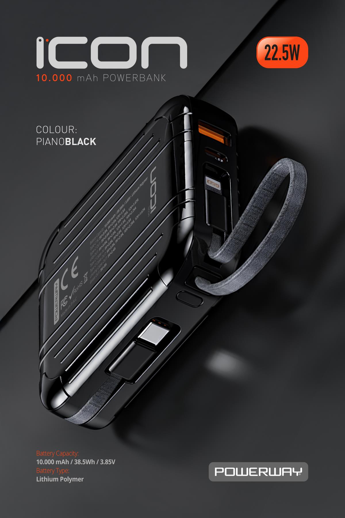 10.000 mAh PD 22.5 W Hızlı Şarj Gerçek 10.000 mAh Garantili Led Fener Dijital ICon Powerbank