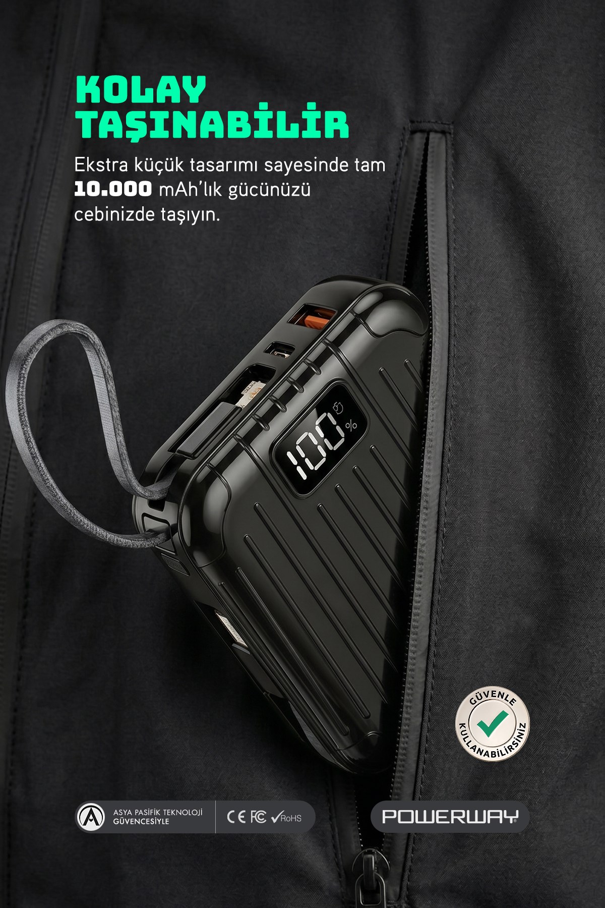 10.000 mAh PD 22.5 W Hızlı Şarj Gerçek 10.000 mAh Garantili Led Fener Dijital ICon Powerbank