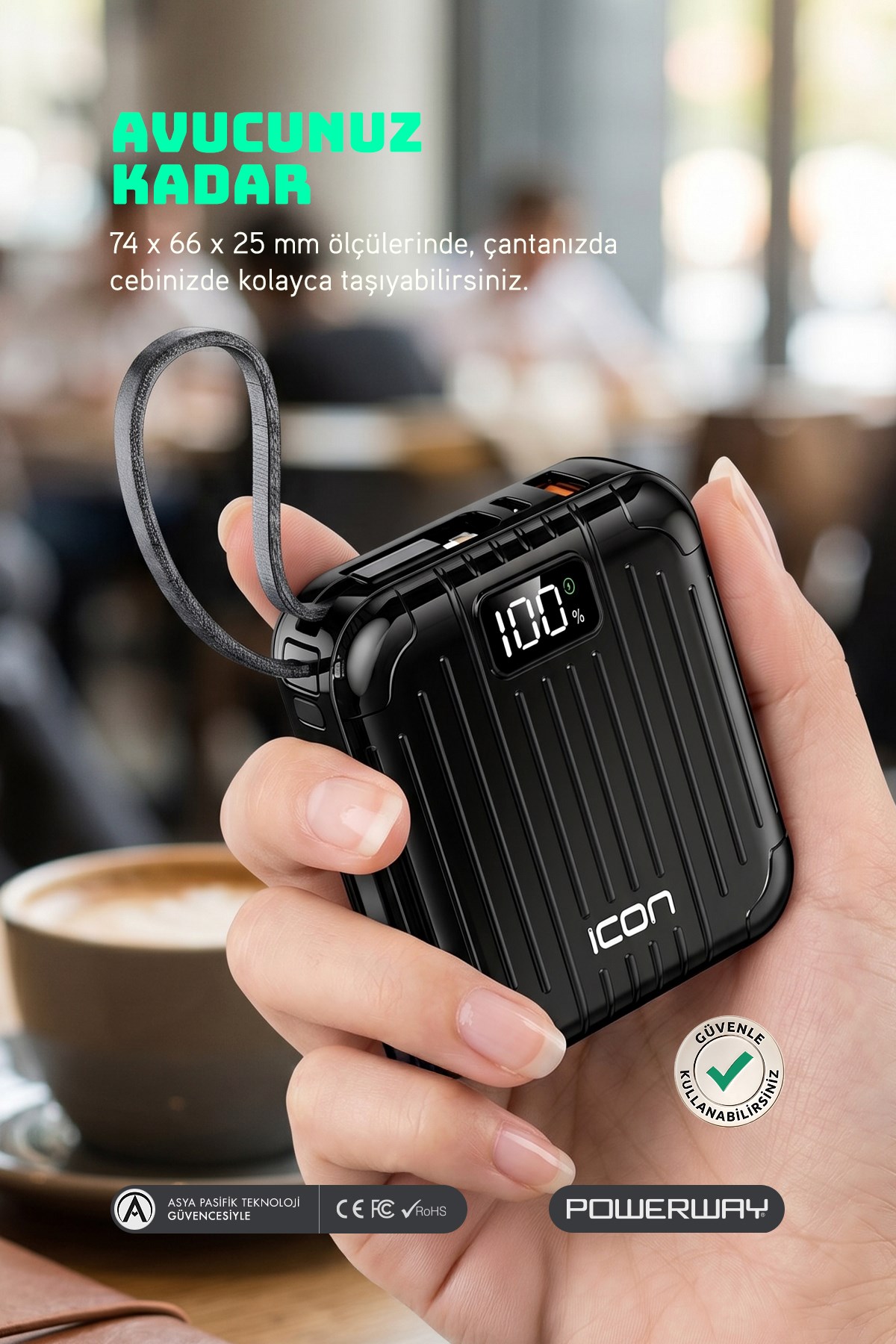 10.000 mAh PD 22.5 W Hızlı Şarj Gerçek 10.000 mAh Garantili Led Fener Dijital ICon Powerbank