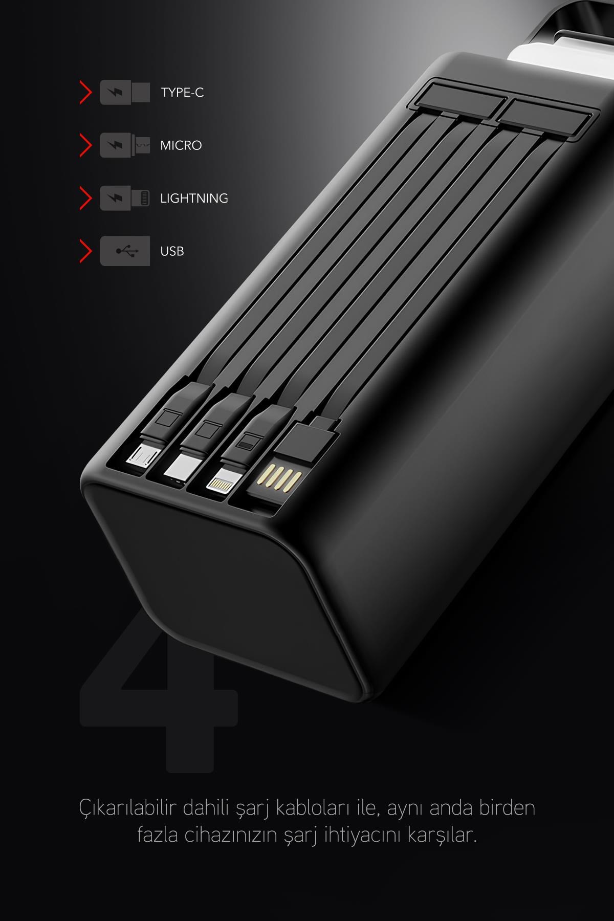 50.000 mAh PD 22.5w Hızlı Şarj Dahili Kablolu Kamp Taşınabilir Güç Kaynağı Beyaz PD50 Powerbank