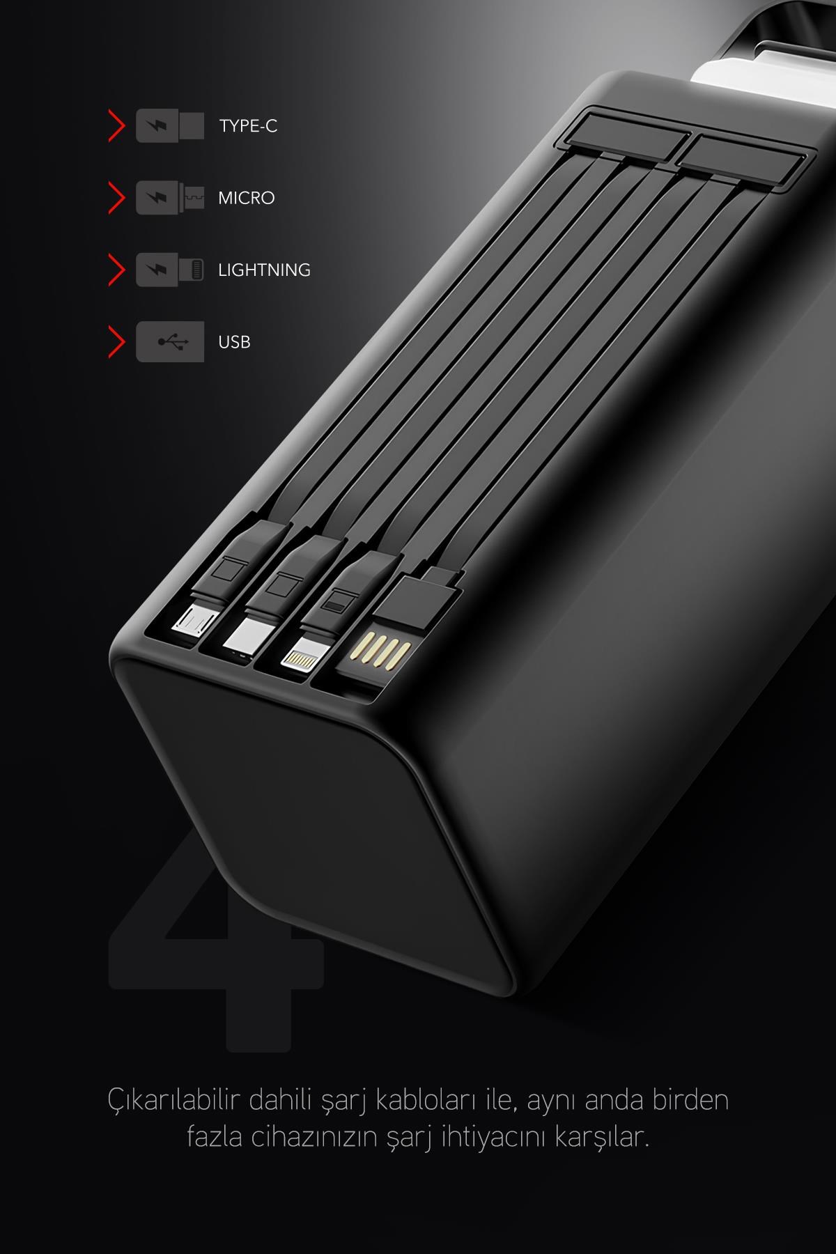 80.000 mAh PD 22.5W Hızlı Şarj Dahili Kablolu Kamp Taşınabilir Güç Kaynağı Beyaz PD80 Powerbank