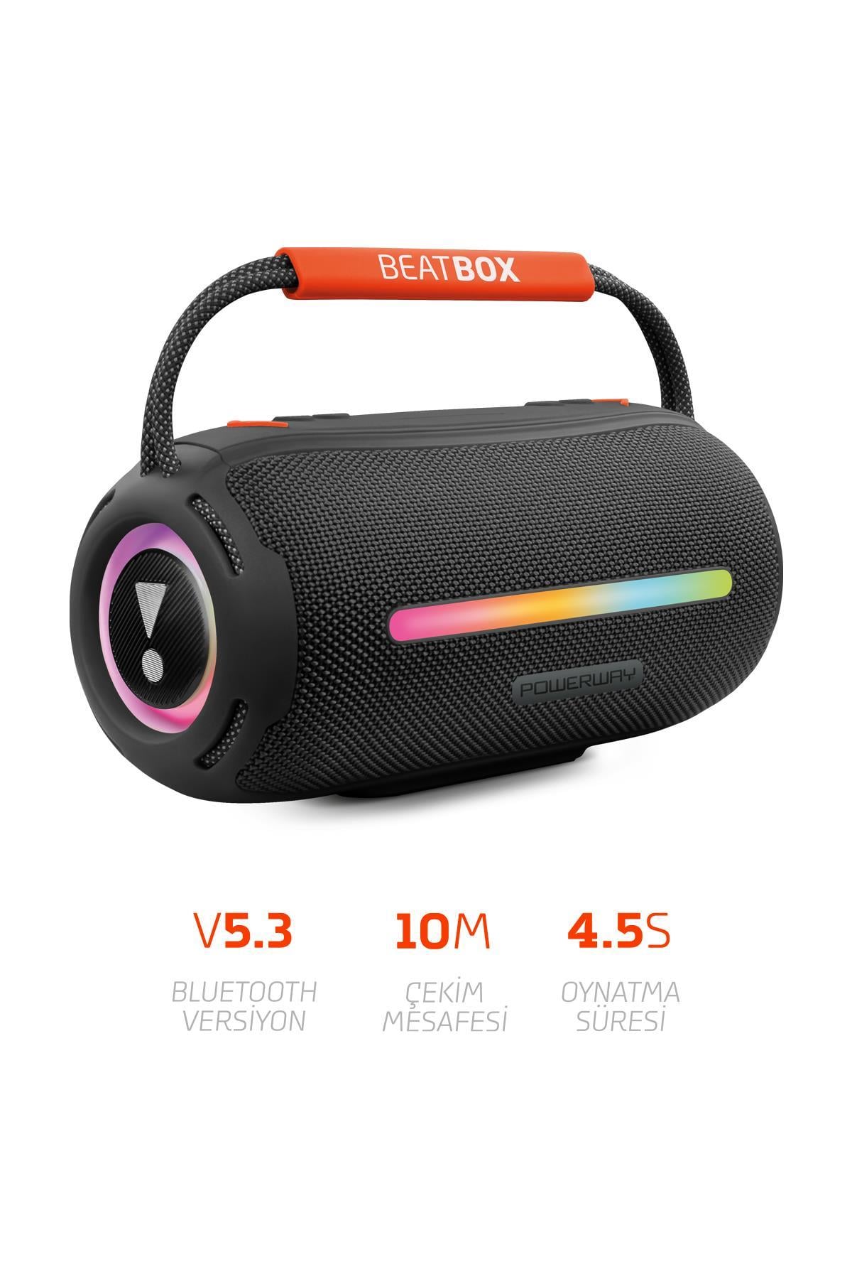 BeatBox Siyah Led Işıklı Dayanıklı Ses Bombası Usb Sd Aux FM Radyo Bluetooh Hoparlör