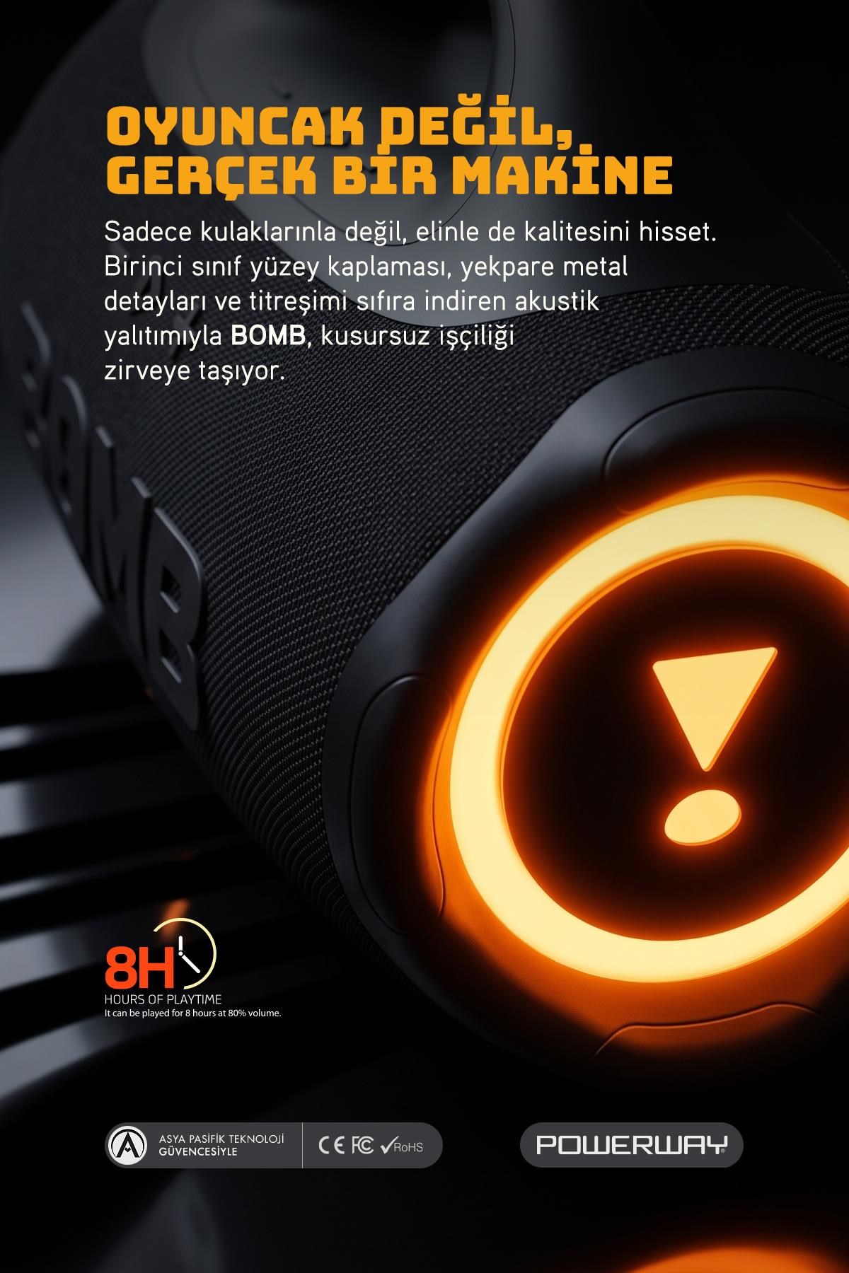 Bomb 200W Süper Çift Bass  Usb Hafıza Kartı Aux Radyo Led Işıklı Bluetooth Kablosuz Hoparlör Hi-Fi Ses Bombası