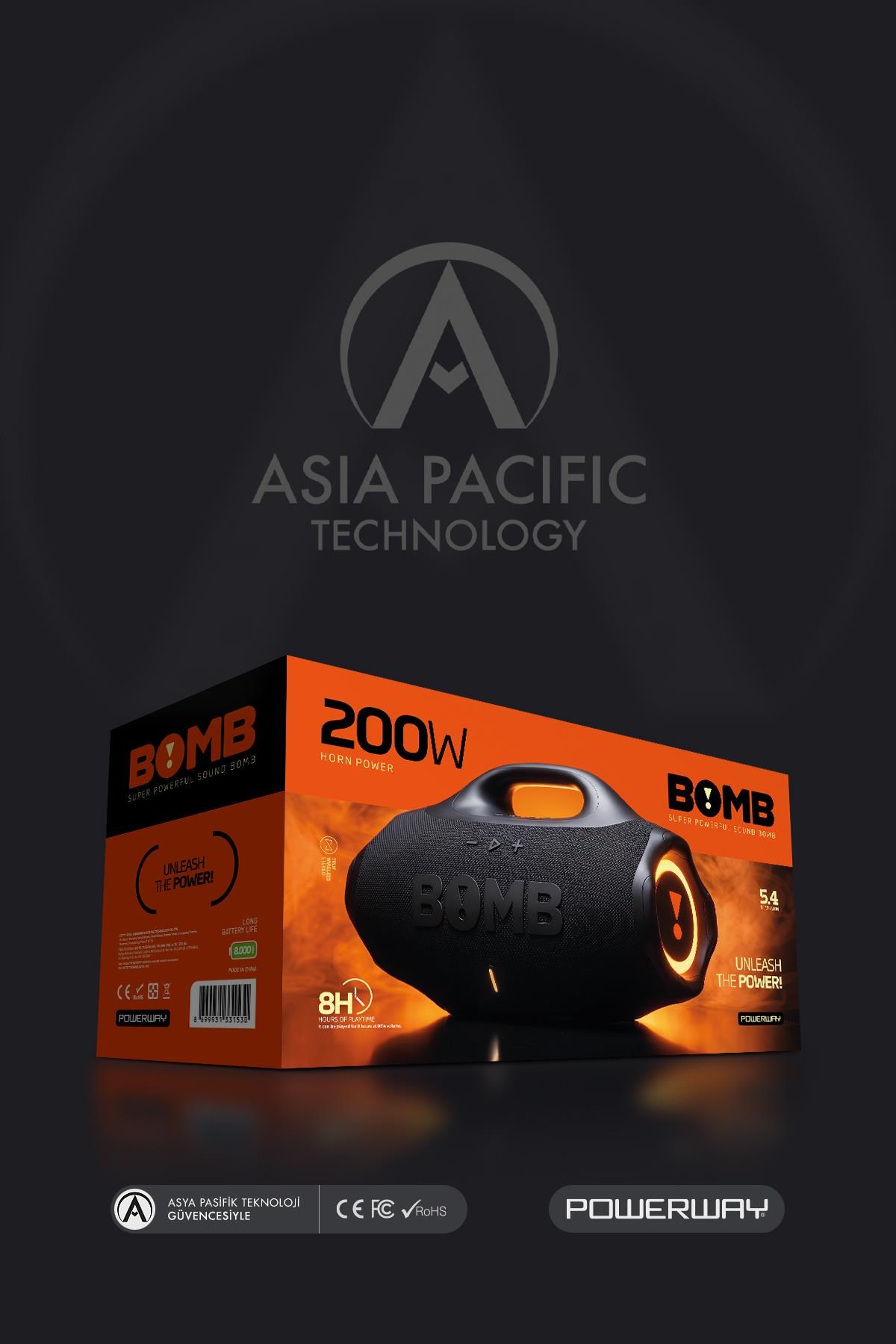 Bomb 200W Süper Çift Bass  Usb Hafıza Kartı Aux Radyo Led Işıklı Bluetooth Kablosuz Hoparlör Hi-Fi Ses Bombası
