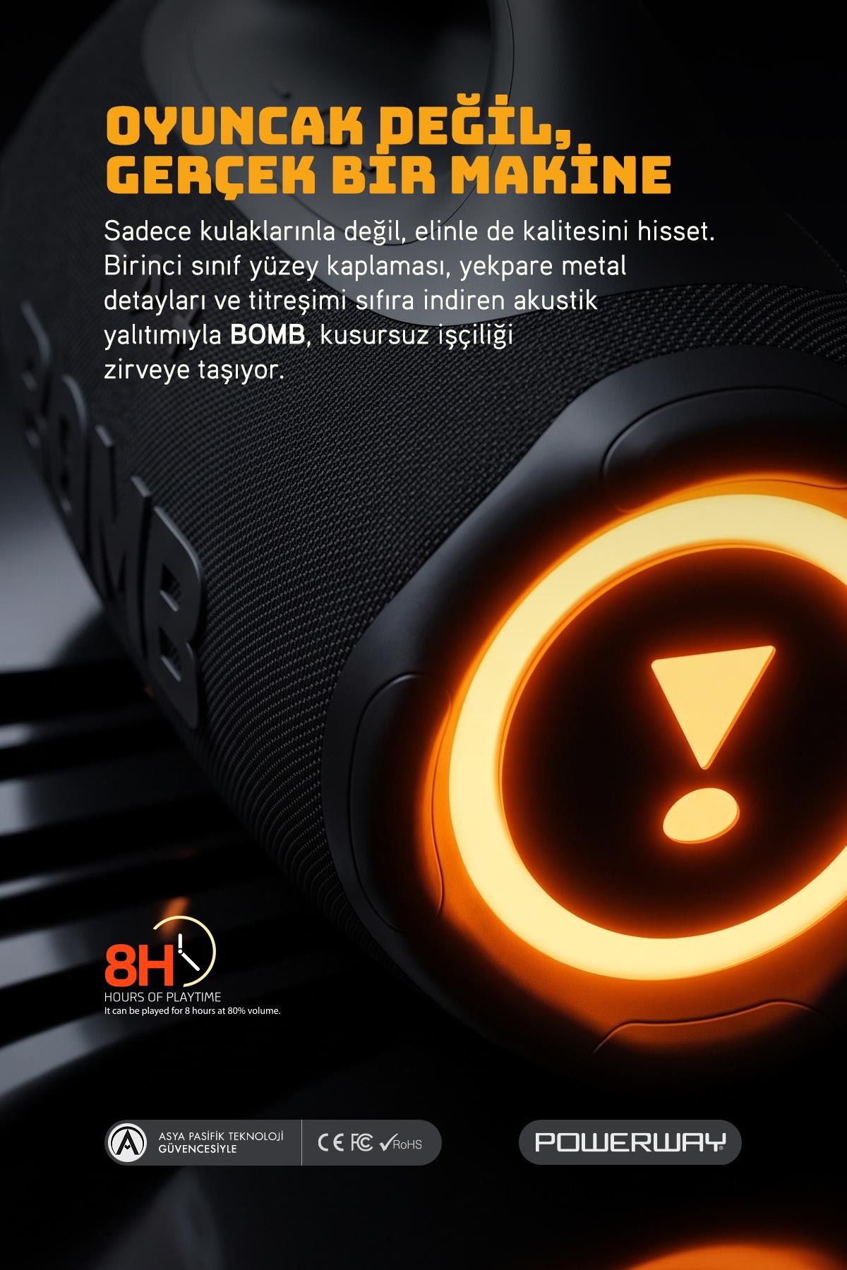 Bomb 200W Süper Çift Bass  Usb Hafıza Kartı Aux Led Işıklı Bluetooth Kablosuz Hoparlör Hi-Fi Ses Bombası