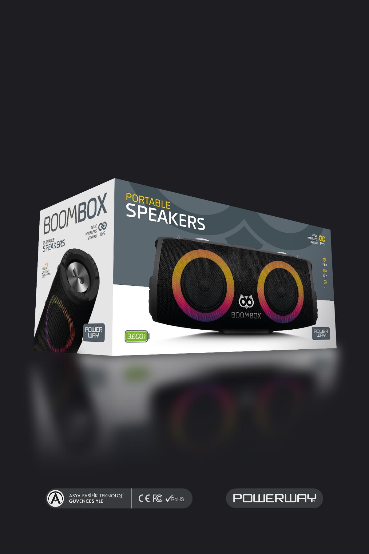 BoomBox 30W Çift Bass Usb Hafıza Kartı Aux  Led Işıklı Bluetooth Hoparlör Hi-Fi Ses Bombası