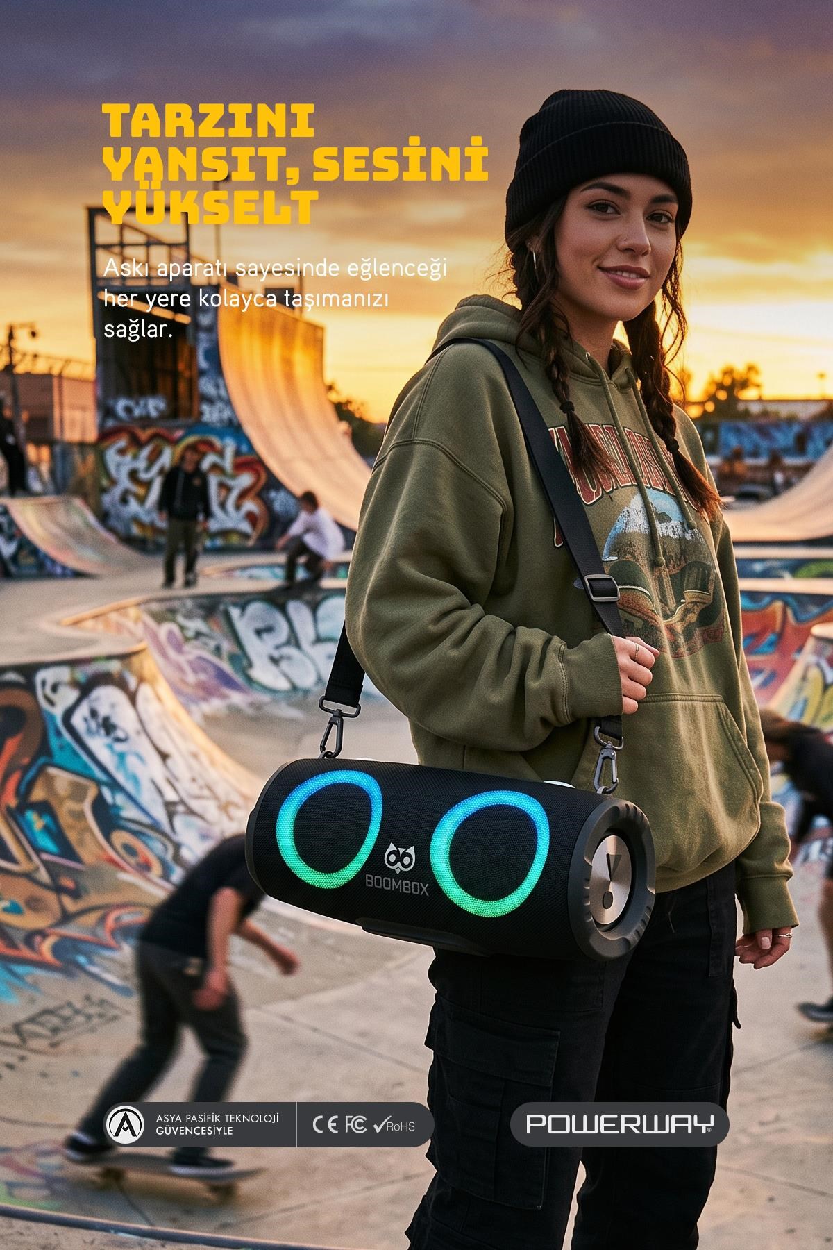 BoomBox 30W Çift Bass Usb Hafıza Kartı Aux  Led Işıklı Bluetooth Hoparlör Hi-Fi Ses Bombası