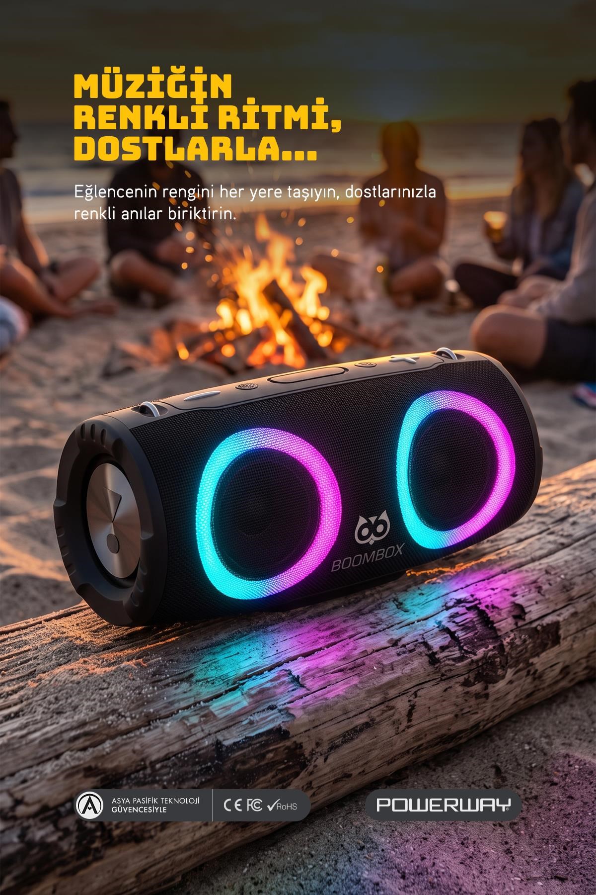 BoomBox 30W Çift Bass Usb Hafıza Kartı Aux  Led Işıklı Bluetooth Hoparlör Hi-Fi Ses Bombası