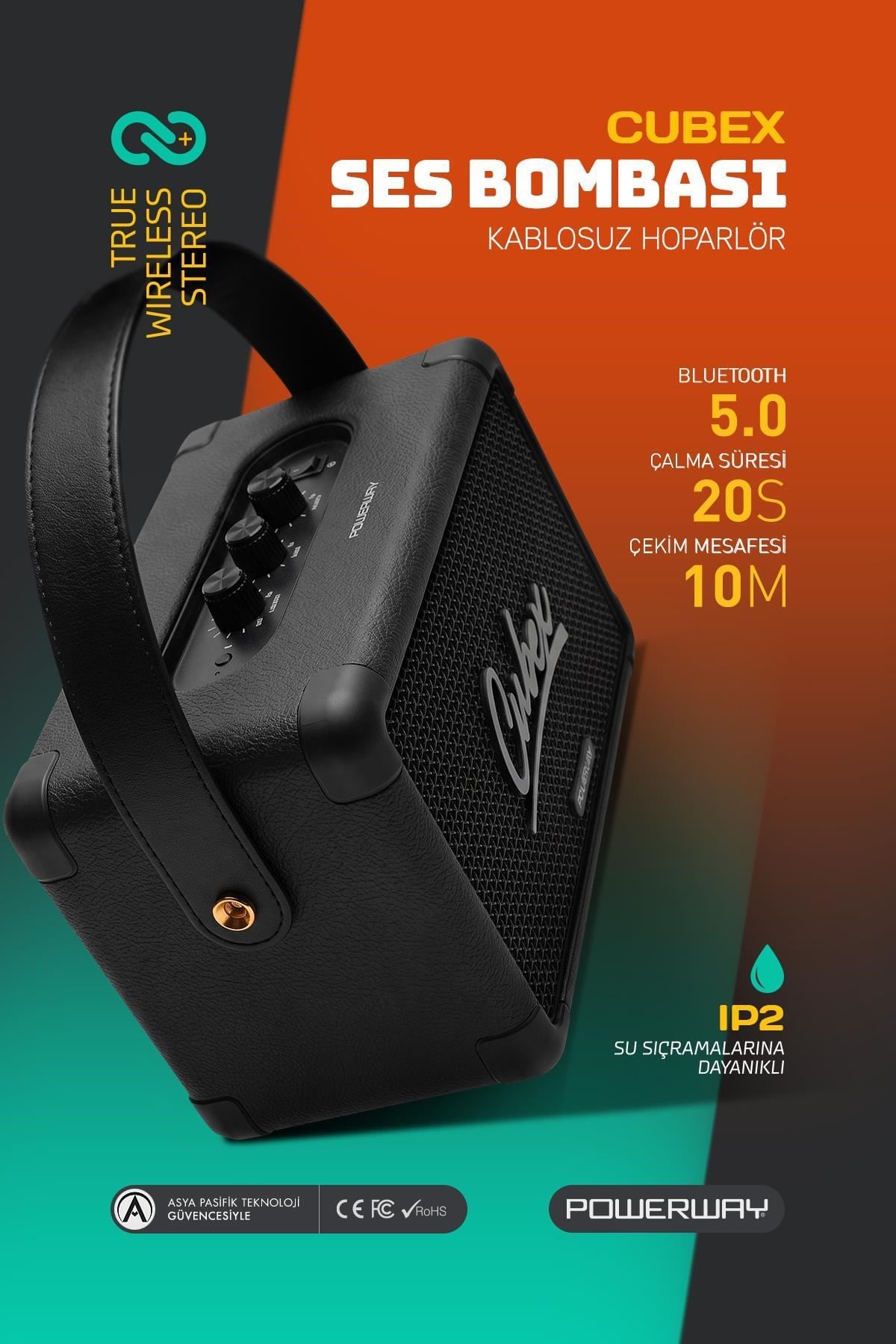Cubex Bluetooth Hoparlör 40W Güçlü Ses, IPX2 Suya Dayanıklı, 20 Saat Çalma Süresi