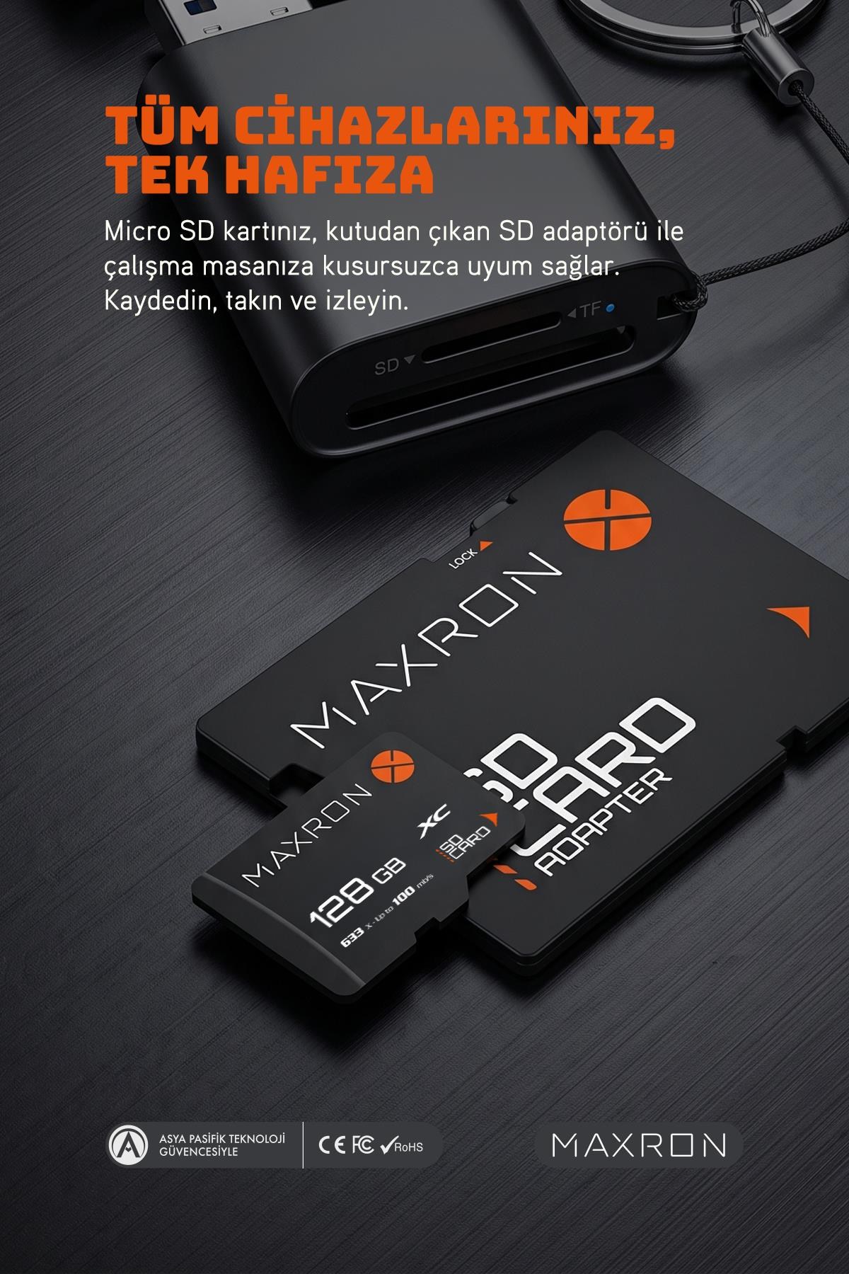Maxron 128 GB Hafıza Kartı Adaptör Dahil Up To 100 Mb/s