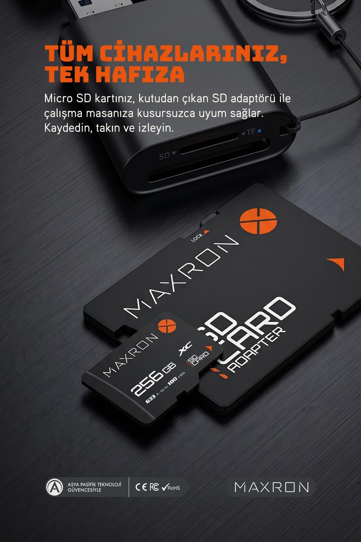 Maxron 256 GB Hafıza Kartı Adaptör Dahil Up To 100 Mb/s
