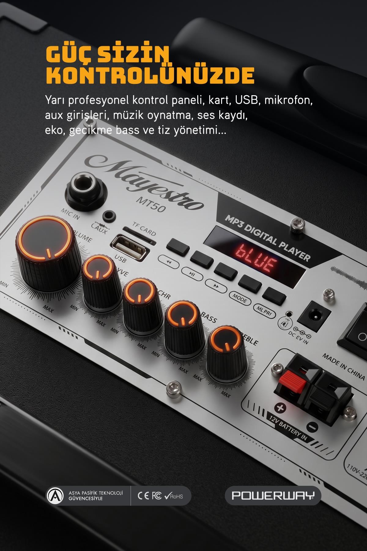 MT50 Şarjlı Mikrofonlu Hoparlör Karaoke Sistemi Taşınabilir Amfi Büyük Bluetooth Hoparlör