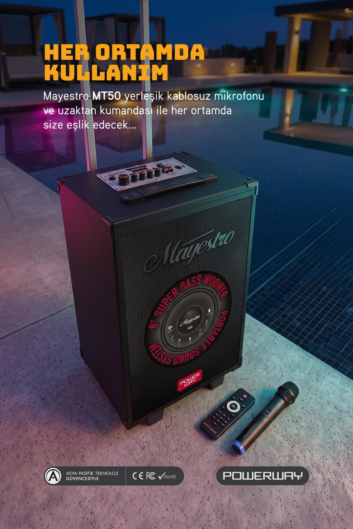 MT50 Şarjlı Mikrofonlu Hoparlör Karaoke Sistemi Taşınabilir Amfi Büyük Bluetooth Hoparlör