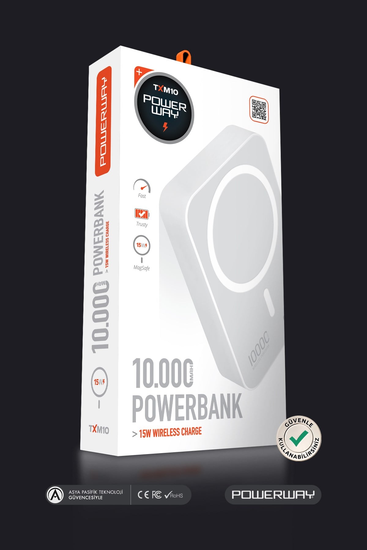 Powerway 10.000 mAh PD 15W Magsafe Kablosuz Wireless Taşınabilir Şarj Cihazı Beyaz Powerbank TXM10
