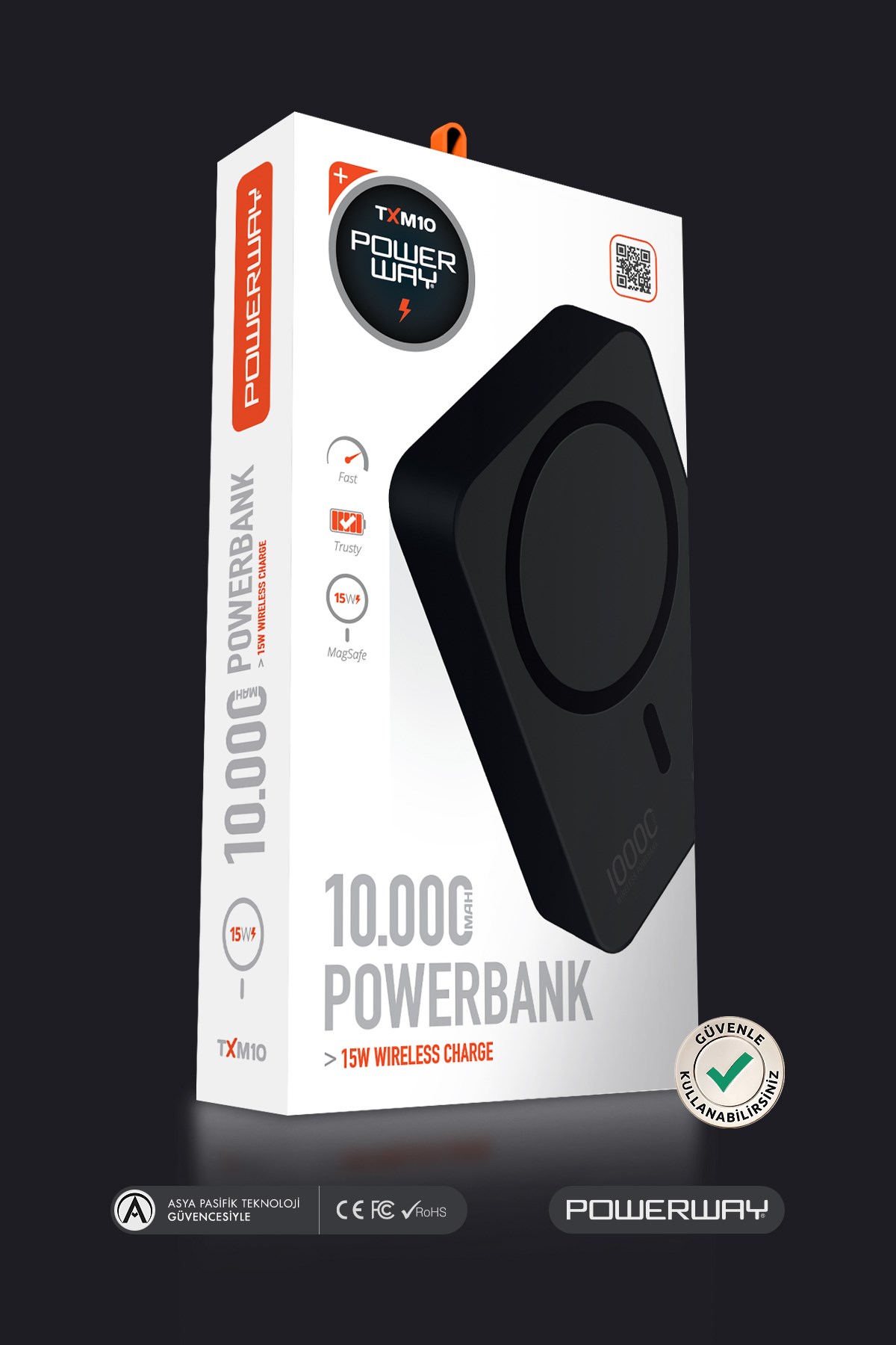 Powerway 10.000 mAh PD 15W Magsafe Kablosuz Wireless Taşınabilir Şarj Cihazı Siyah Powerbank TXM10