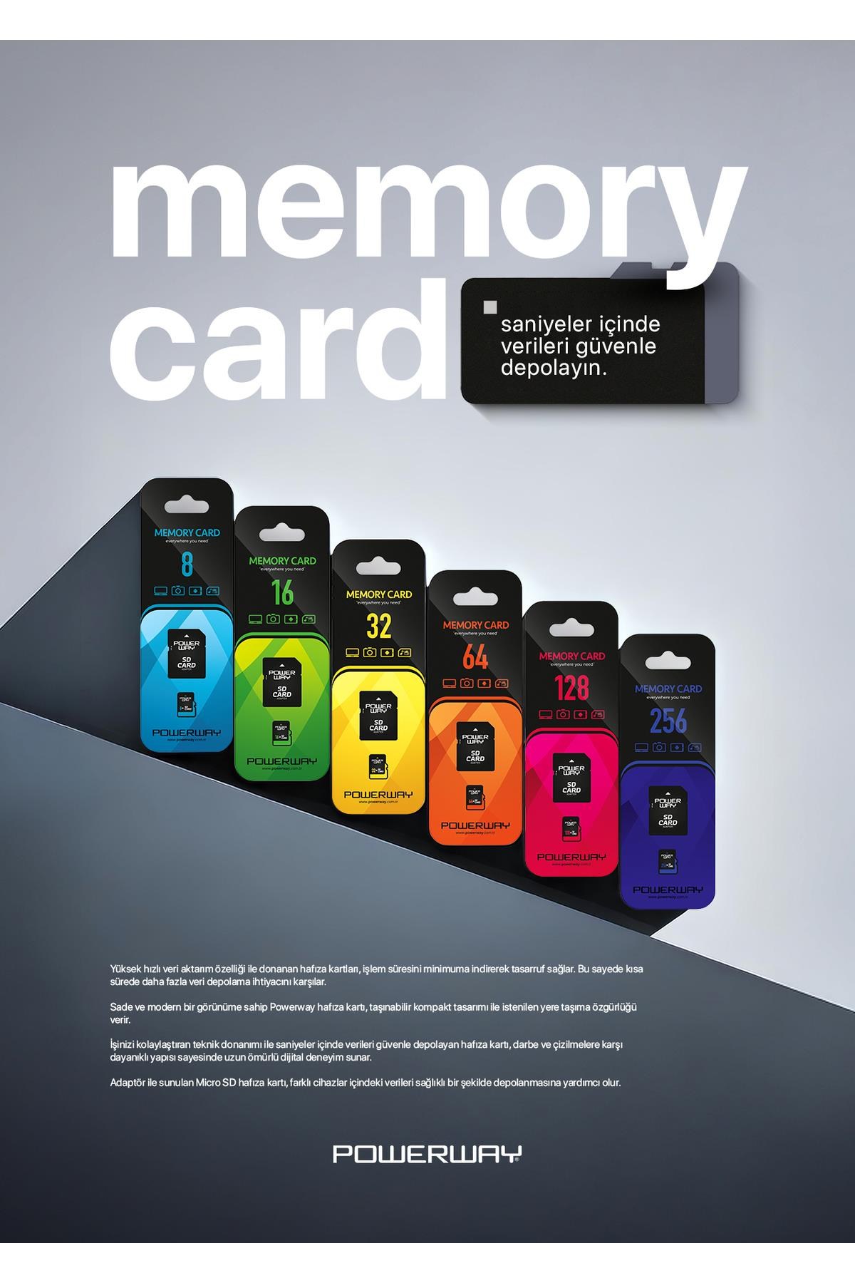 Powerway 16 GB Micro SD Hafıza Kartı Class 10 Adaptör Dahil