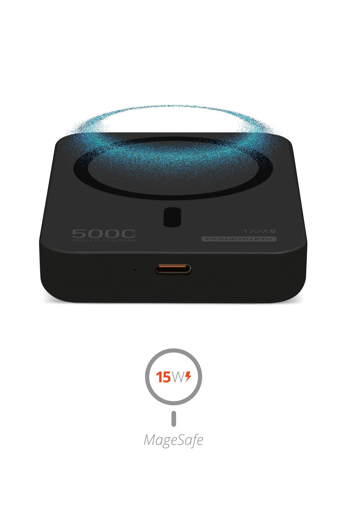 Powerway 5.000 mAh PD 15W Magsafe Kablosuz Wireless Taşınabilir Şarj Cihazı Siyah Powerbank TXM5